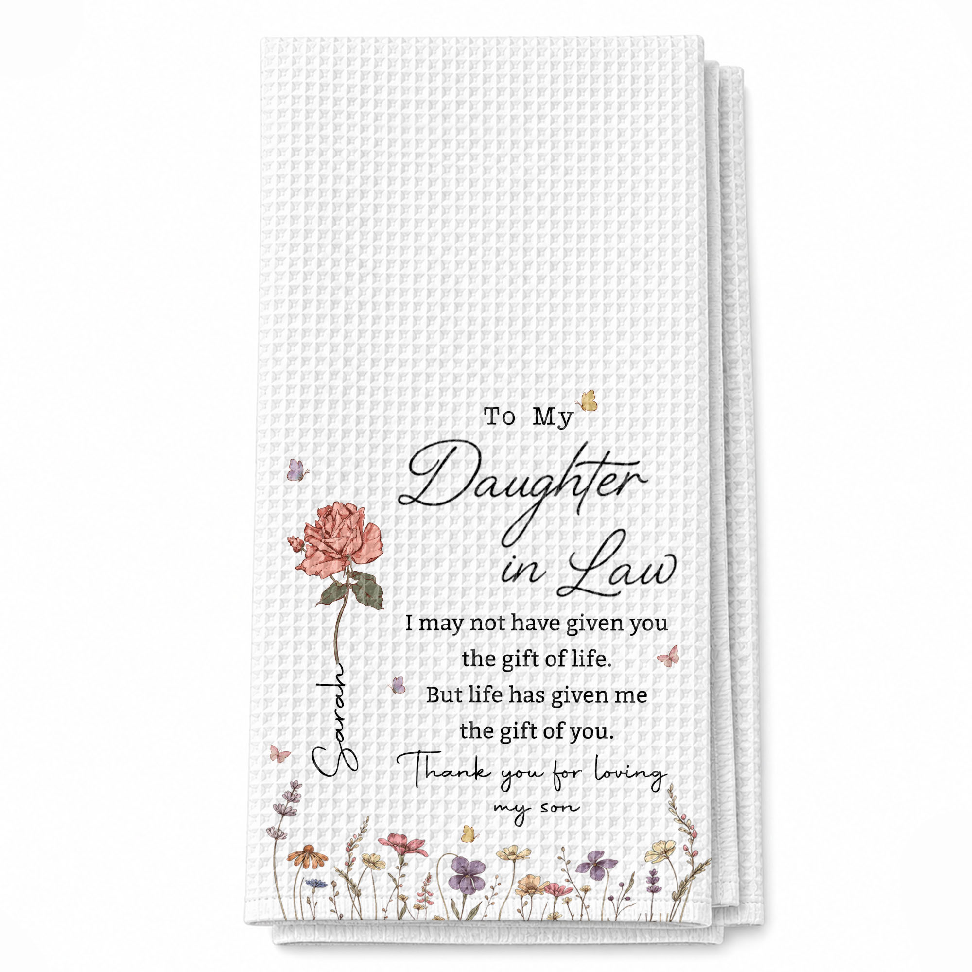 Personalized Kitchen Towel Custom Flower Design Gift for Daughter-in-Law