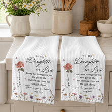 Load image into Gallery viewer, Personalized Kitchen Towel Custom Flower Design Gift for Daughter-in-Law
