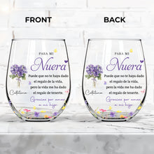 Load image into Gallery viewer, Personalized Stemless Wine Glass Custom Birth Month Flowers Gift for Daughter-in-Law
