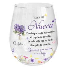 Load image into Gallery viewer, Personalized Stemless Wine Glass Custom Birth Month Flowers Gift for Daughter-in-Law
