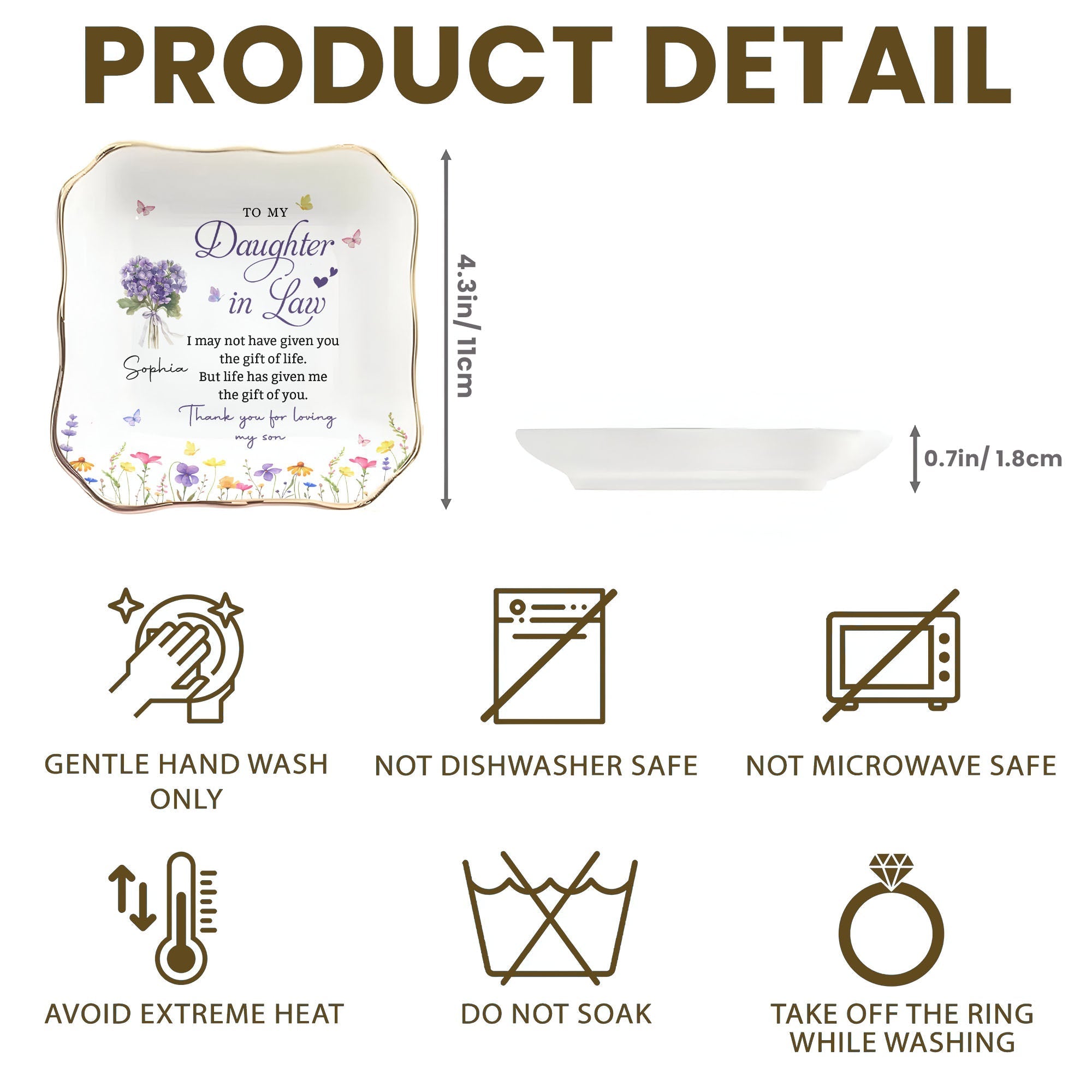 Personalized Lace Jewelry Dish with Birth Month Flowers Gift for Daughter-in-Law