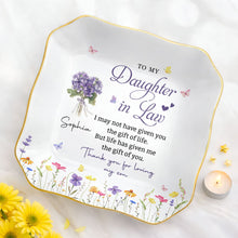 Load image into Gallery viewer, Personalized Lace Jewelry Dish with Birth Month Flowers Gift for Daughter-in-Law
