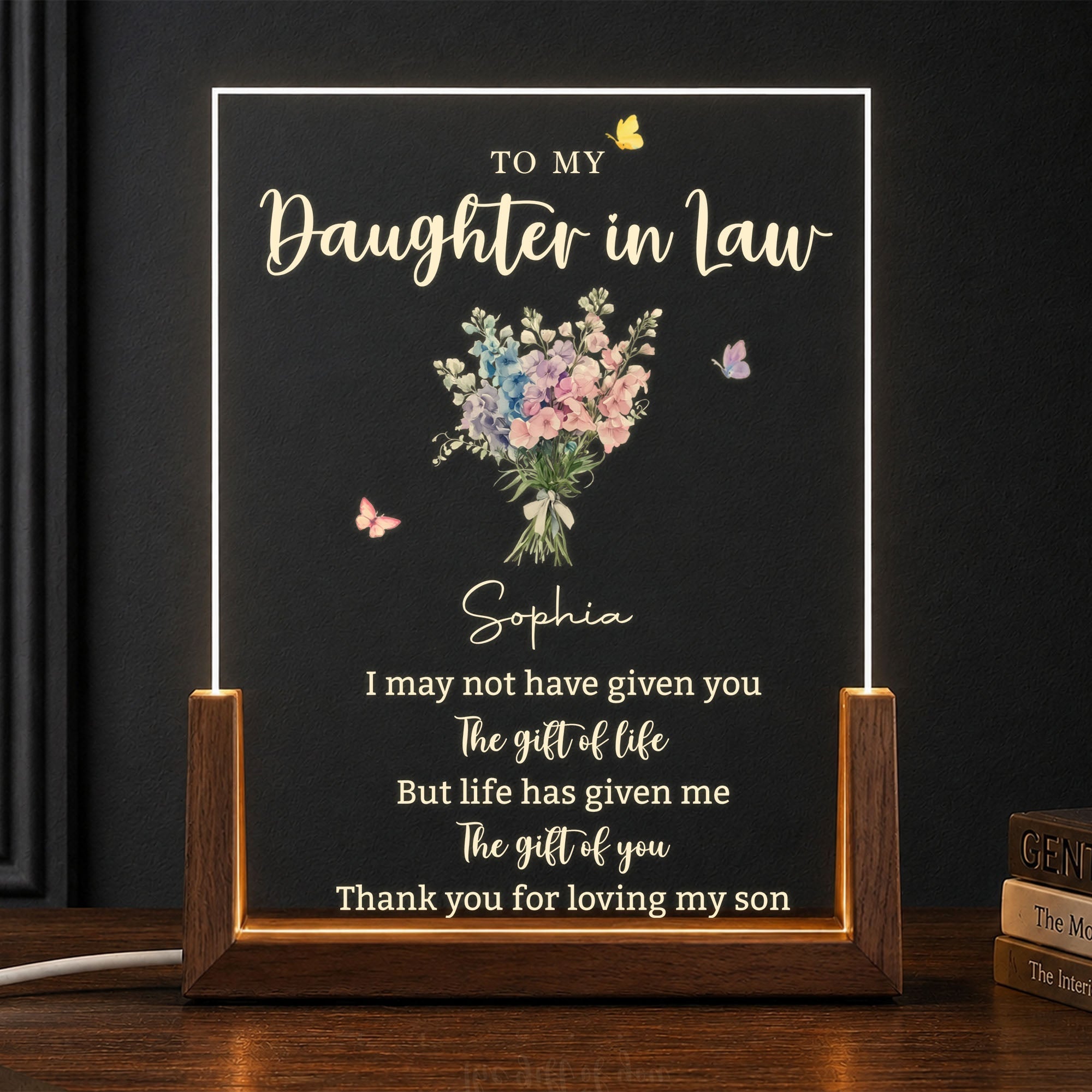 Personalized Acrylic Night Light Custom Floral Gift for Daughter In Law
