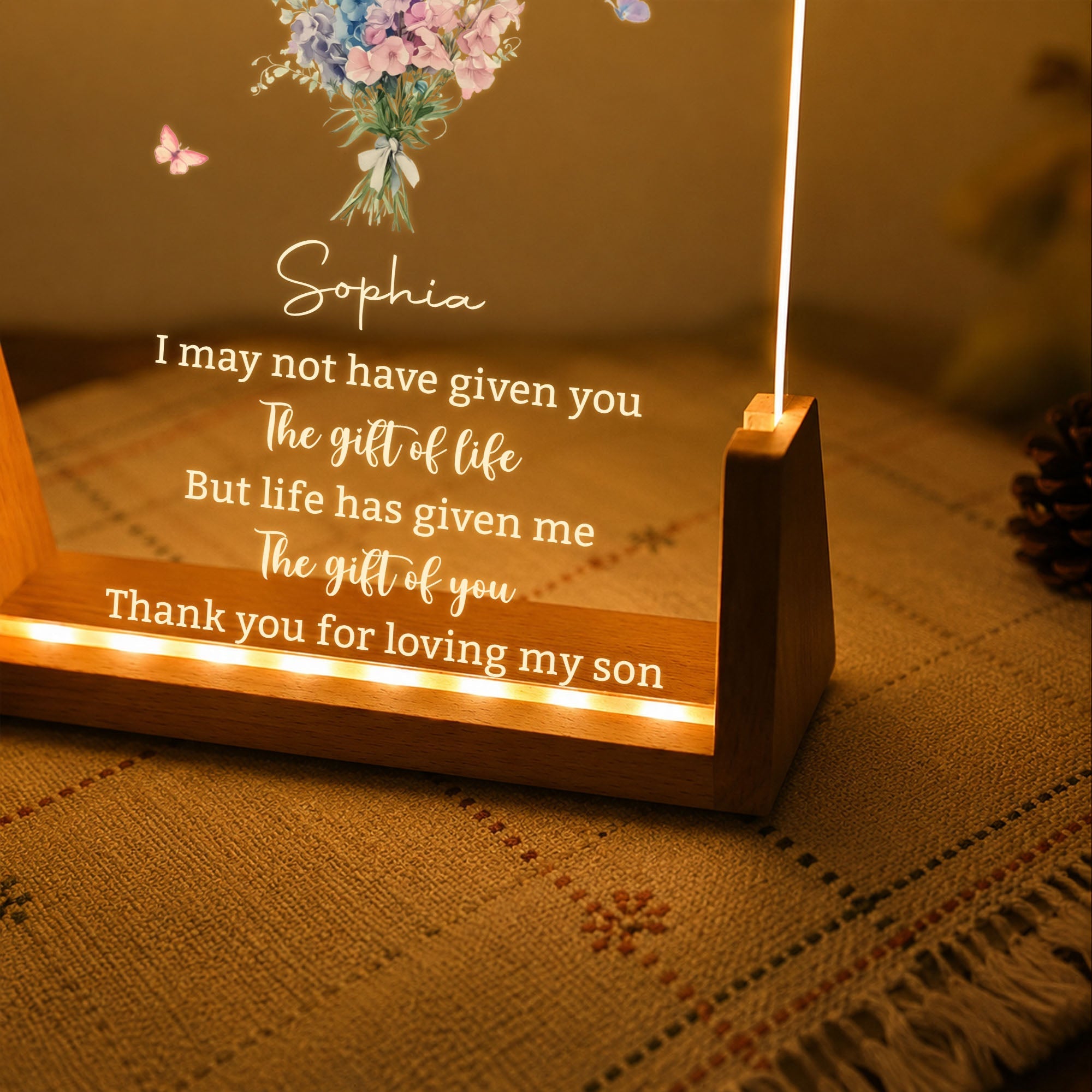 Personalized Acrylic Night Light Custom Floral Gift for Daughter In Law