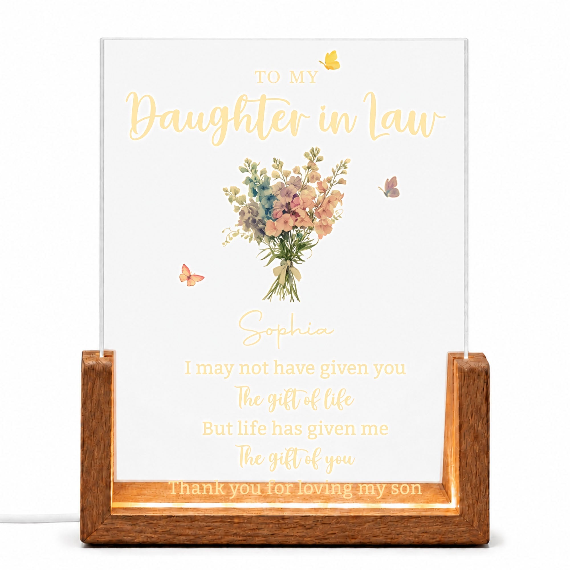 Personalized Acrylic Night Light Custom Floral Gift for Daughter In Law