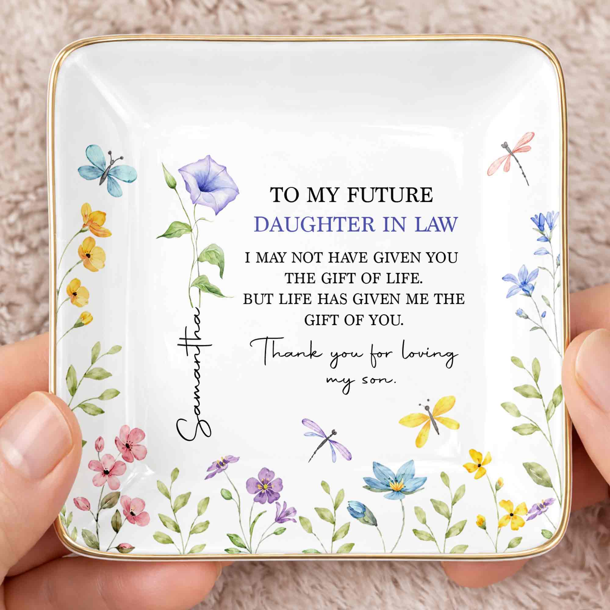 Personalized Square Ceramic Jewelry Dish Gift for Future Daughter-in-Law