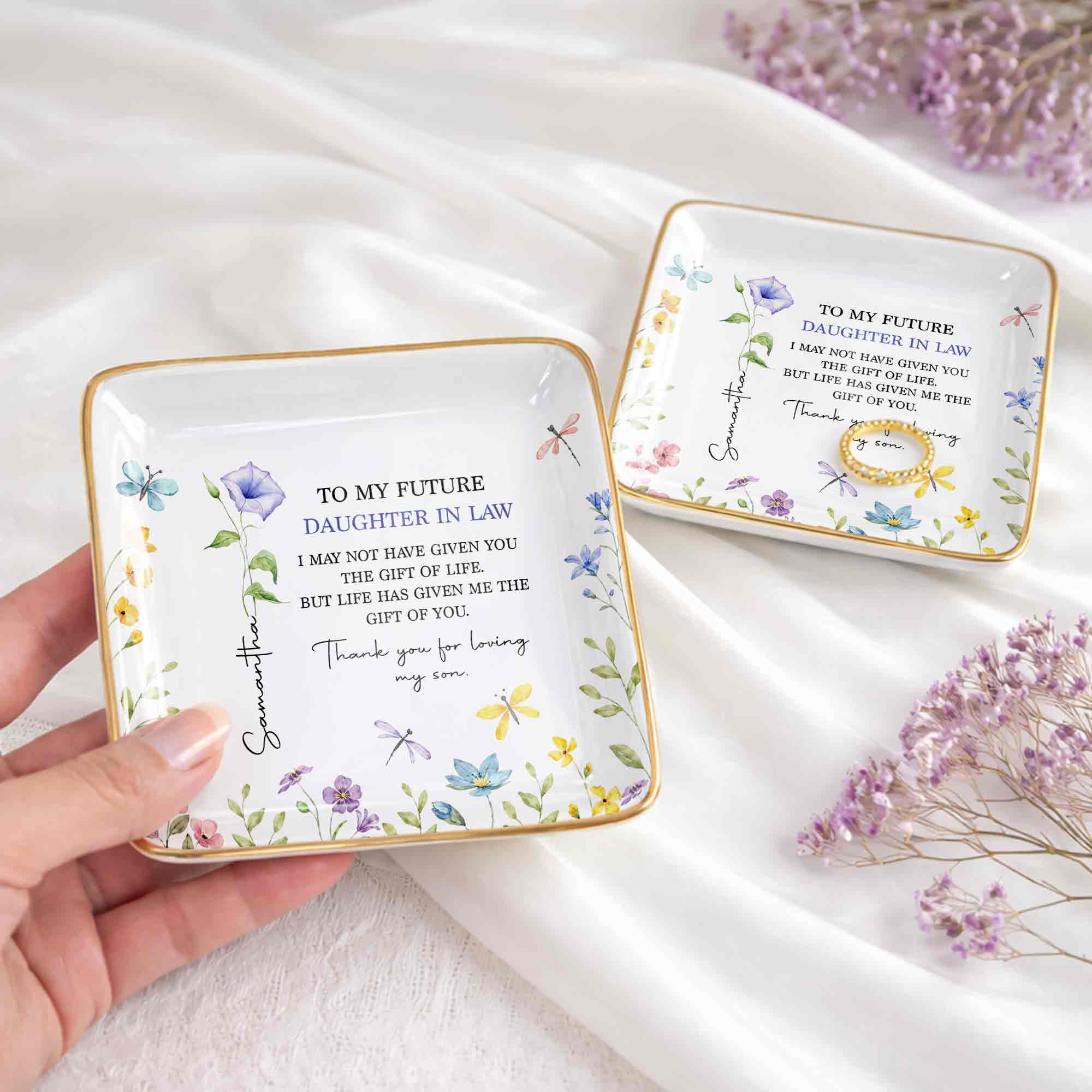 Personalized Square Ceramic Jewelry Dish Gift for Future Daughter-in-Law