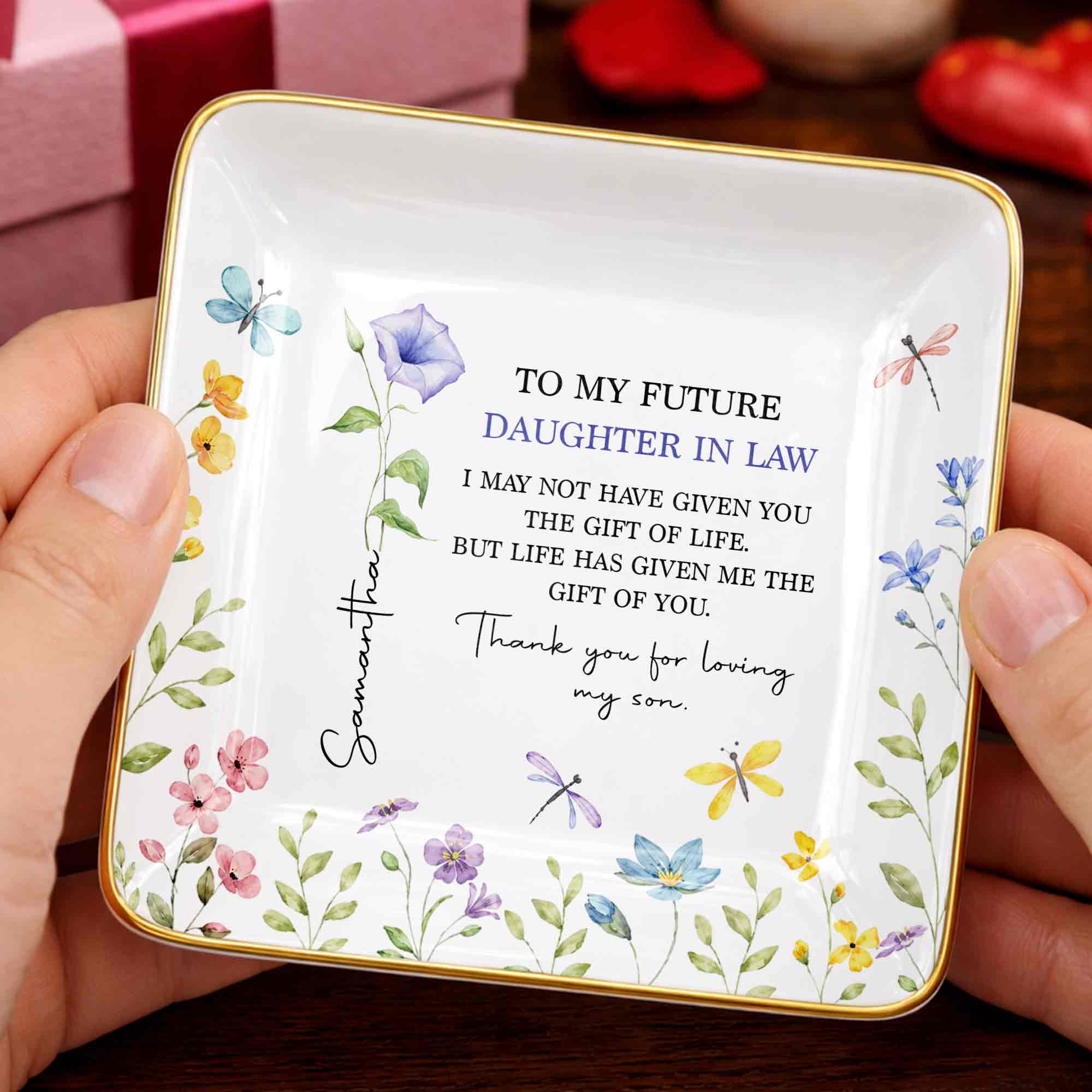 Personalized Square Ceramic Jewelry Dish Gift for Future Daughter-in-Law