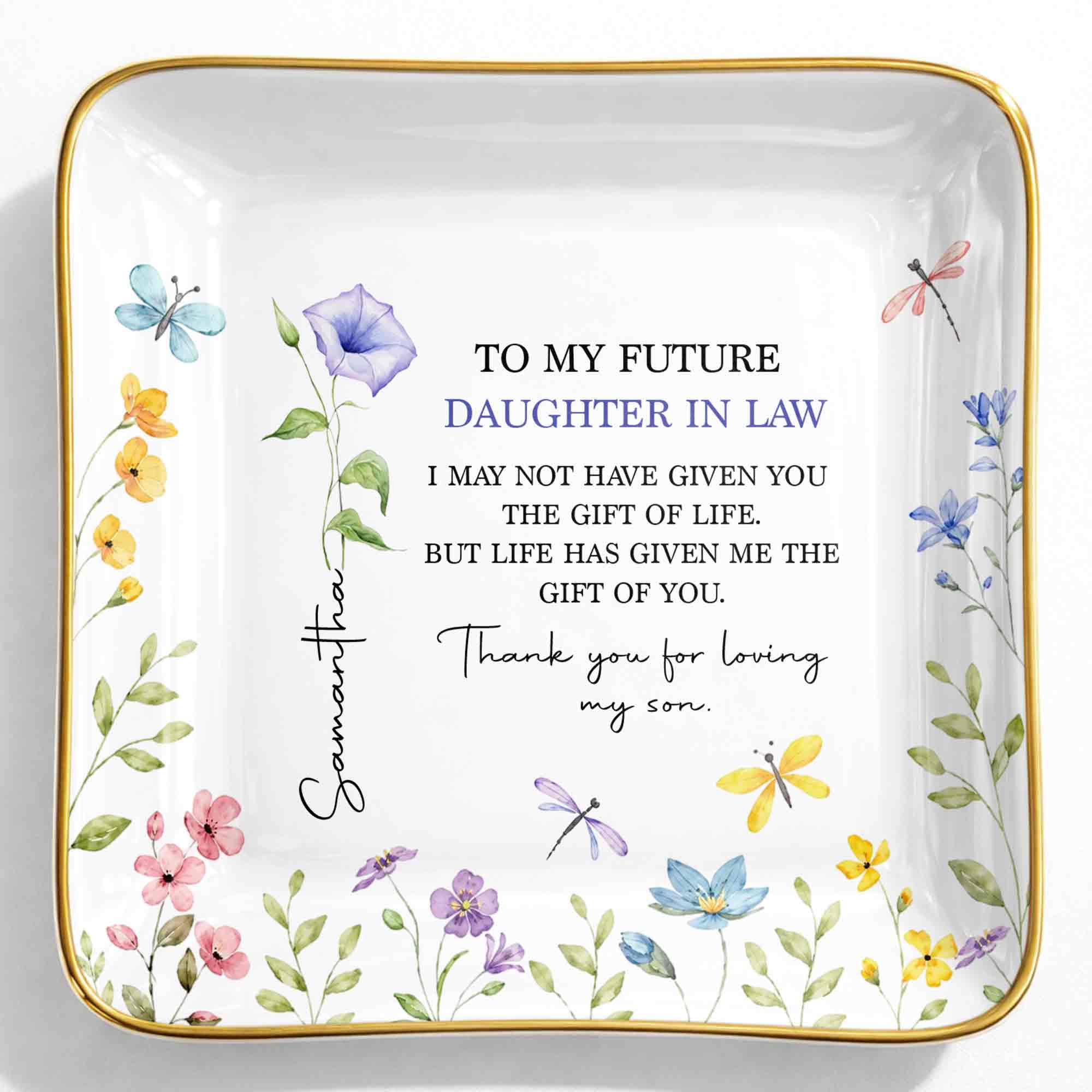 Personalized Square Ceramic Jewelry Dish Gift for Future Daughter-in-Law