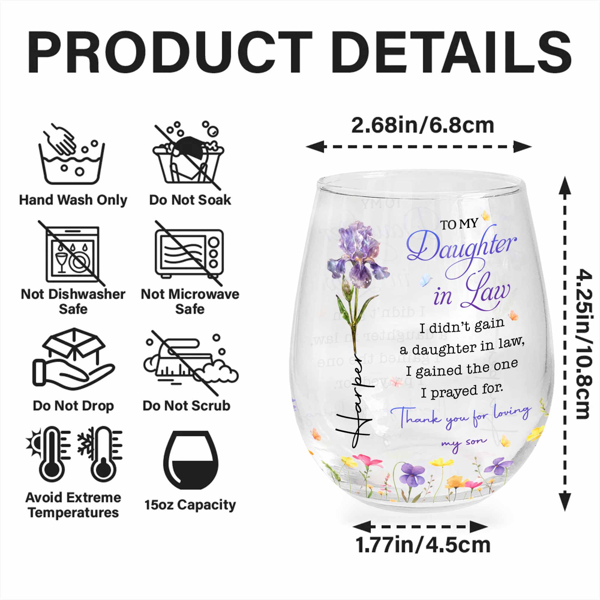 Personalized Stemless Wine Glass Custom Gift for Daughter-in-Law