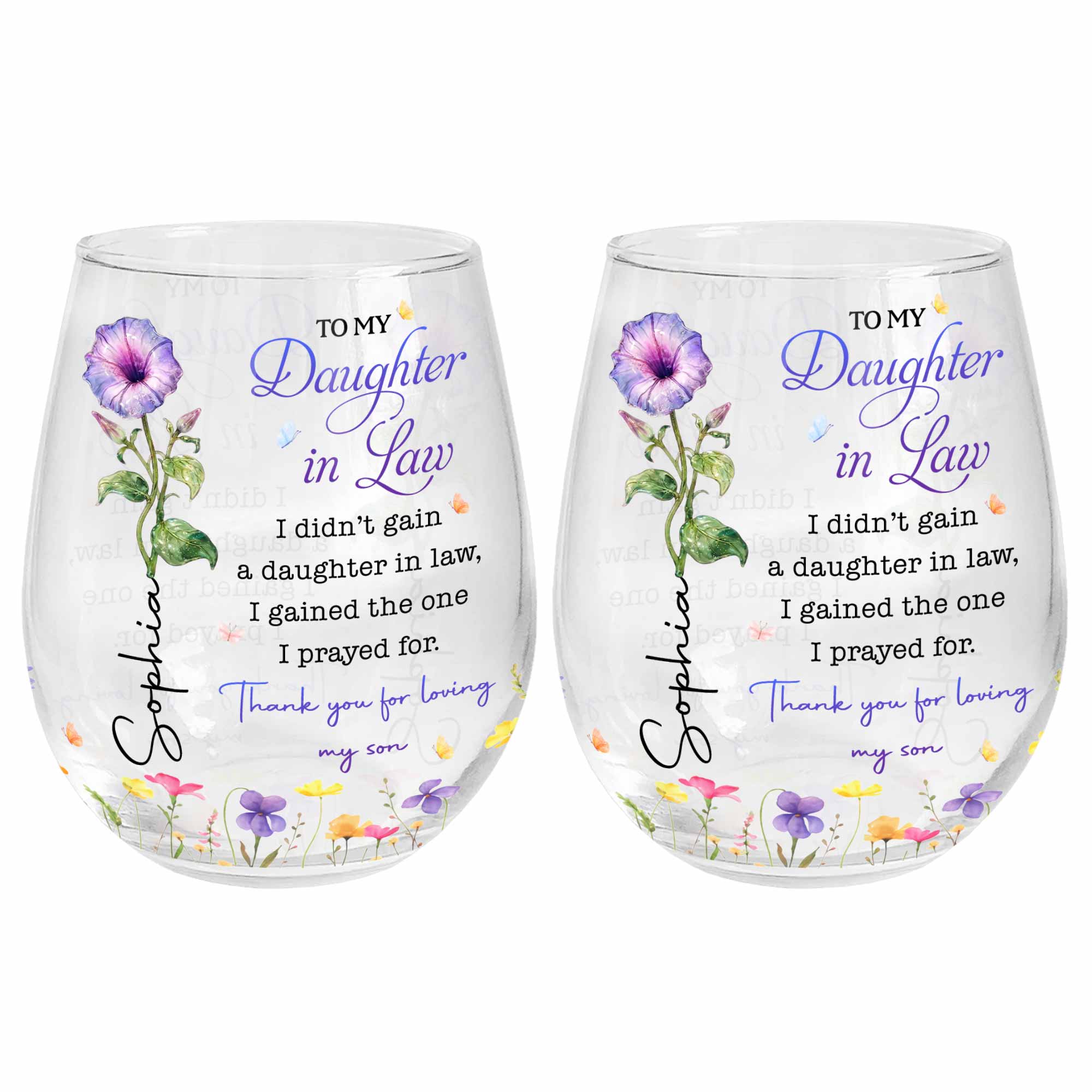 Personalized Stemless Wine Glass Custom Gift for Daughter-in-Law