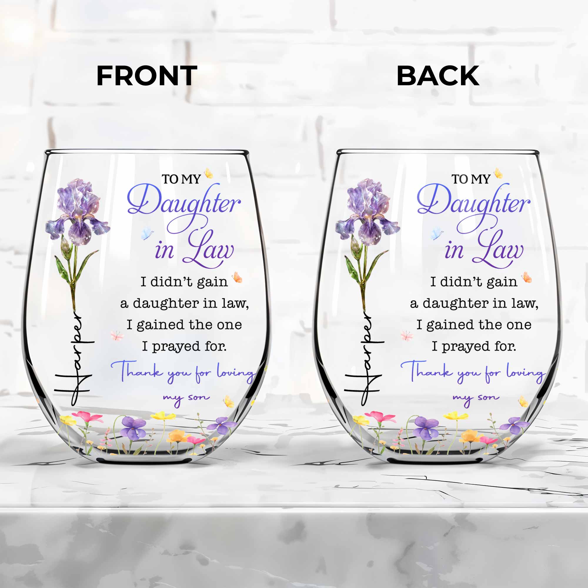Personalized Stemless Wine Glass Custom Gift for Daughter-in-Law