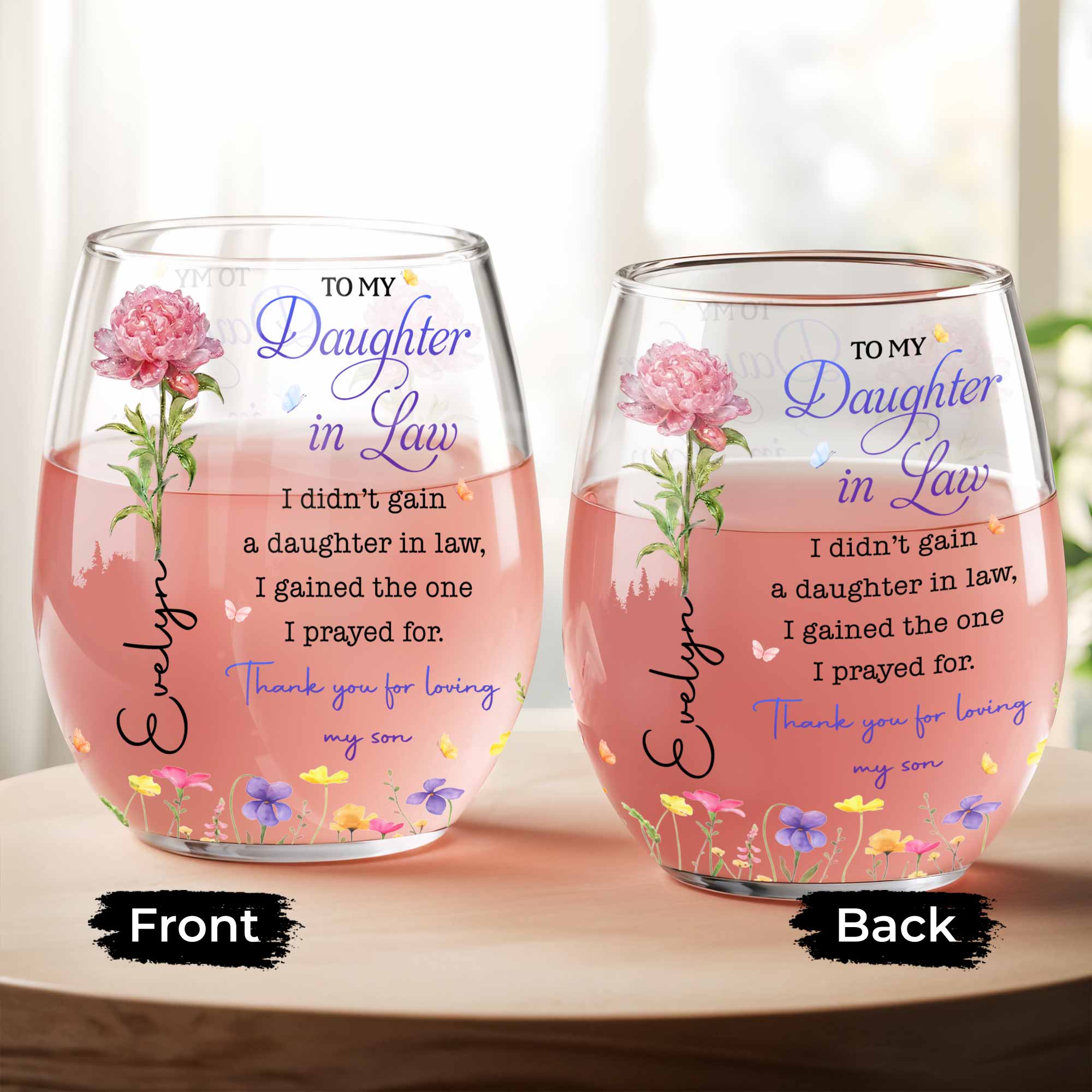 Personalized Stemless Wine Glass Custom Gift for Daughter-in-Law
