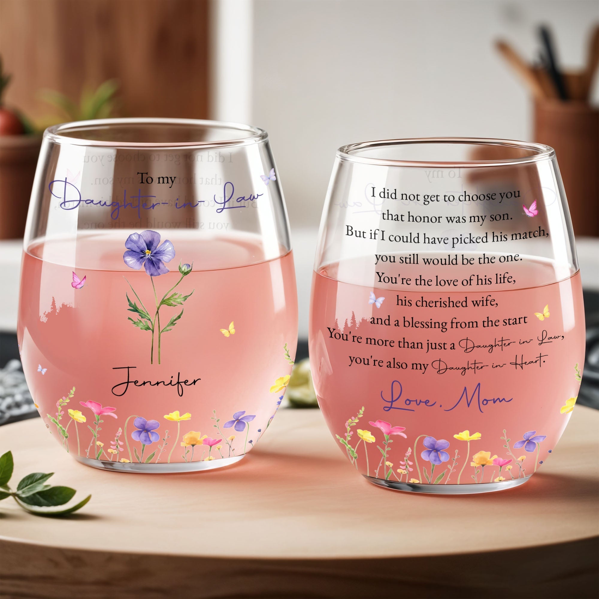 Personalized Stemless Wine Glass Custom Name Gift for Daughter-in-Law