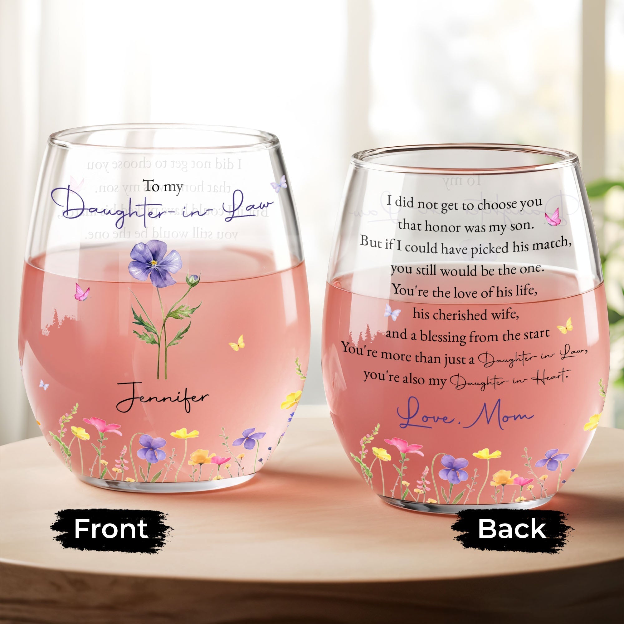 Personalized Stemless Wine Glass Custom Name Gift for Daughter-in-Law