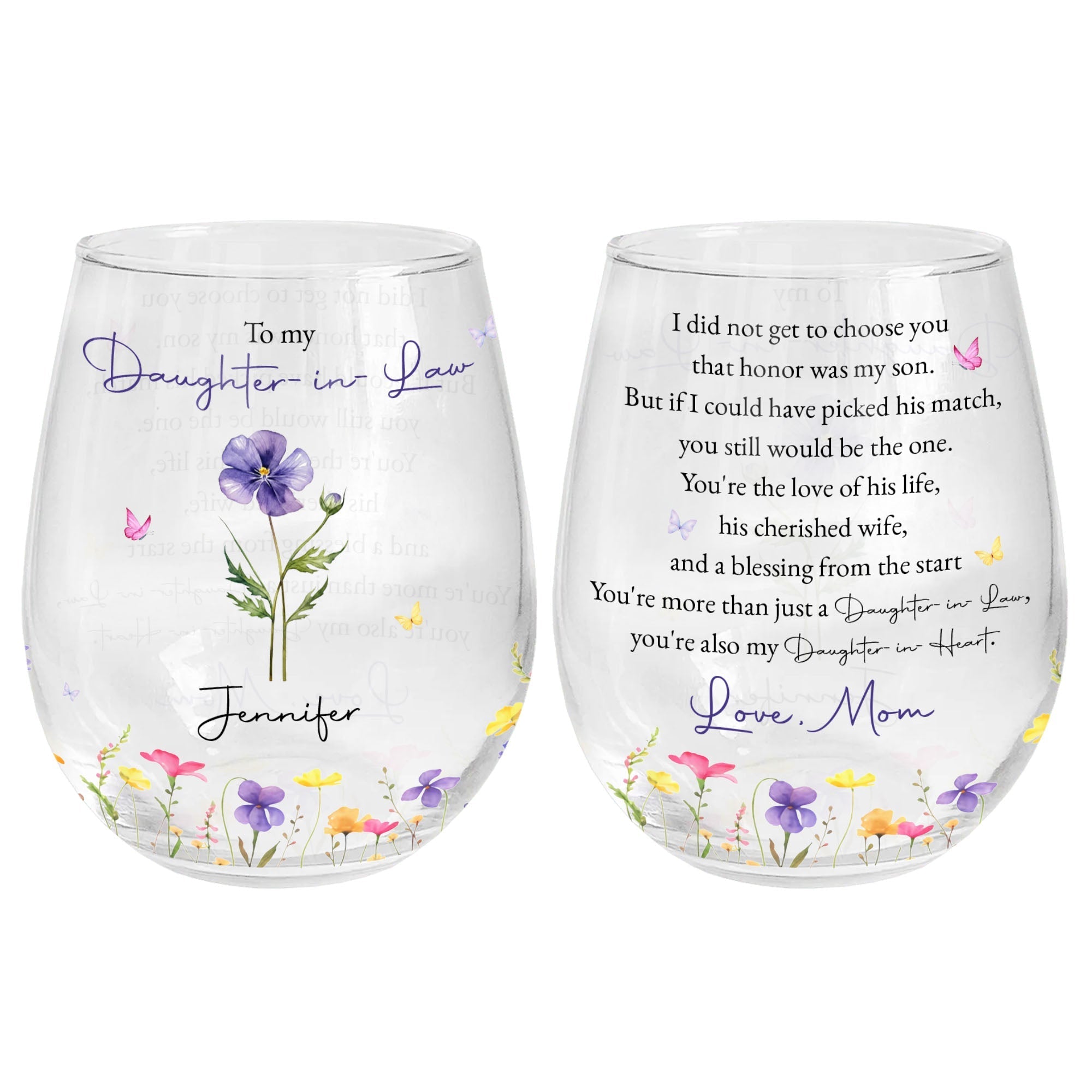 Personalized Stemless Wine Glass Custom Name Gift for Daughter-in-Law