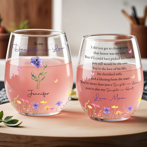 Personalized Stemless Wine Glass Custom Name Gift for Daughter-in-Law