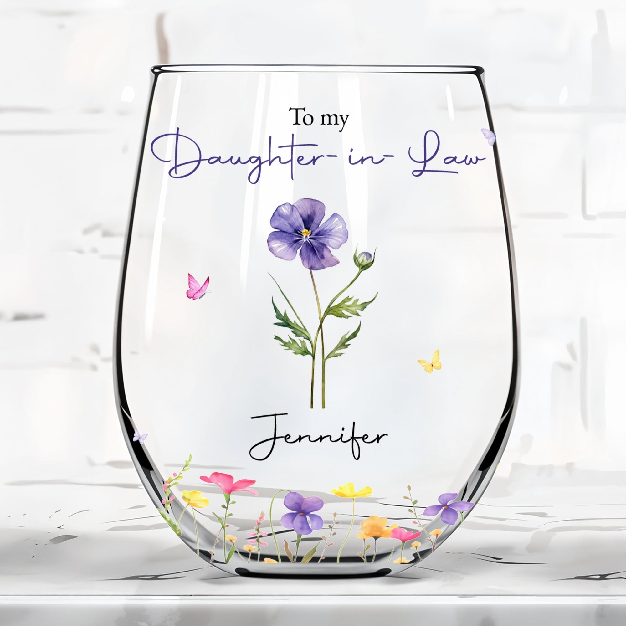Personalized Stemless Wine Glass Custom Name Gift for Daughter-in-Law