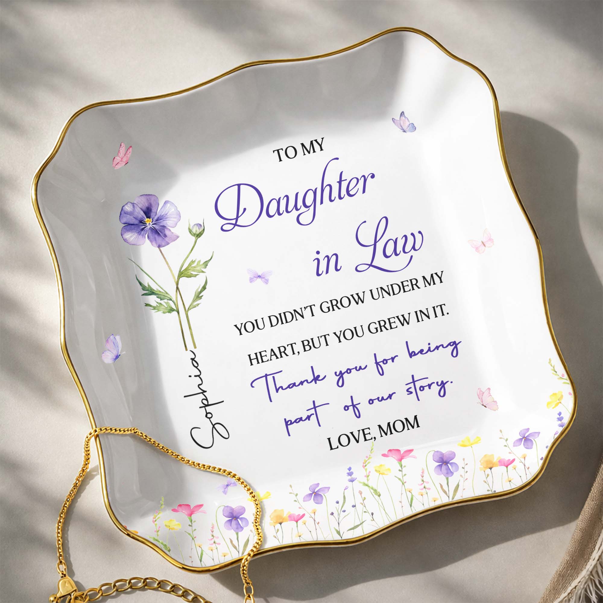 Personalized Lace Jewelry Dish Custom Name Gift for Daughter-In-Law