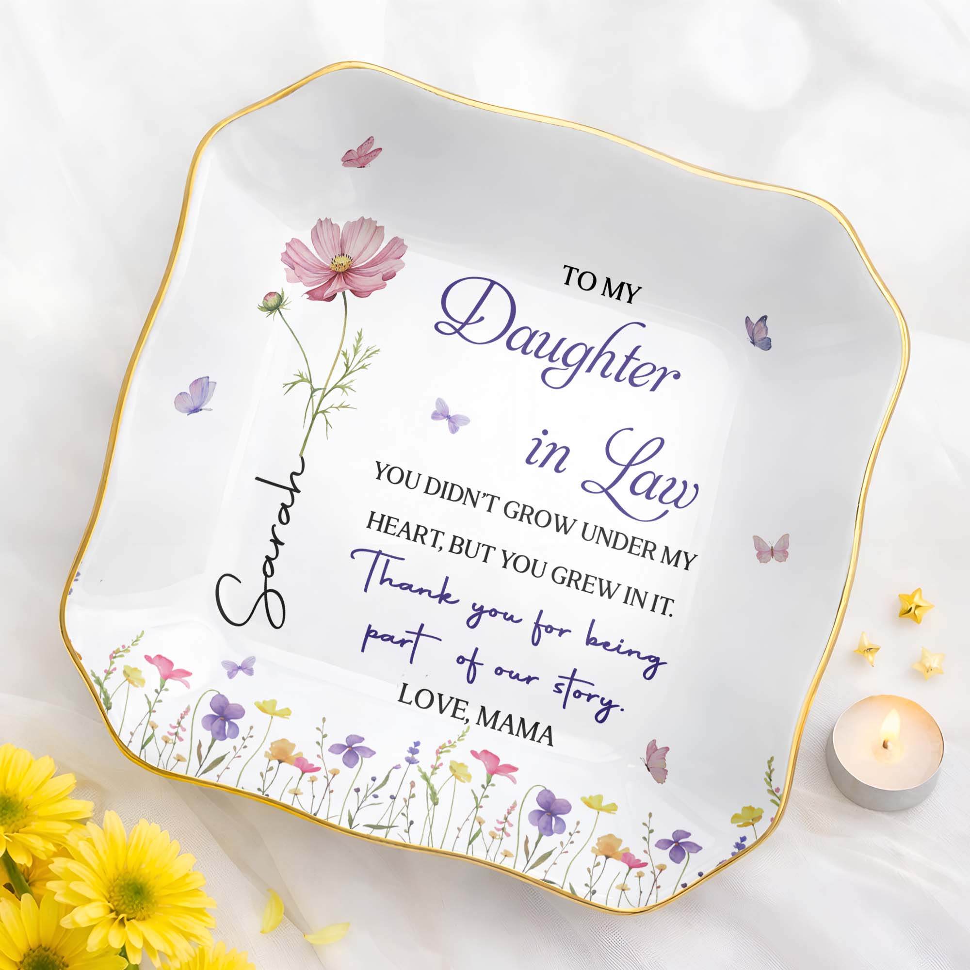Personalized Lace Jewelry Dish Custom Name Gift for Daughter-In-Law