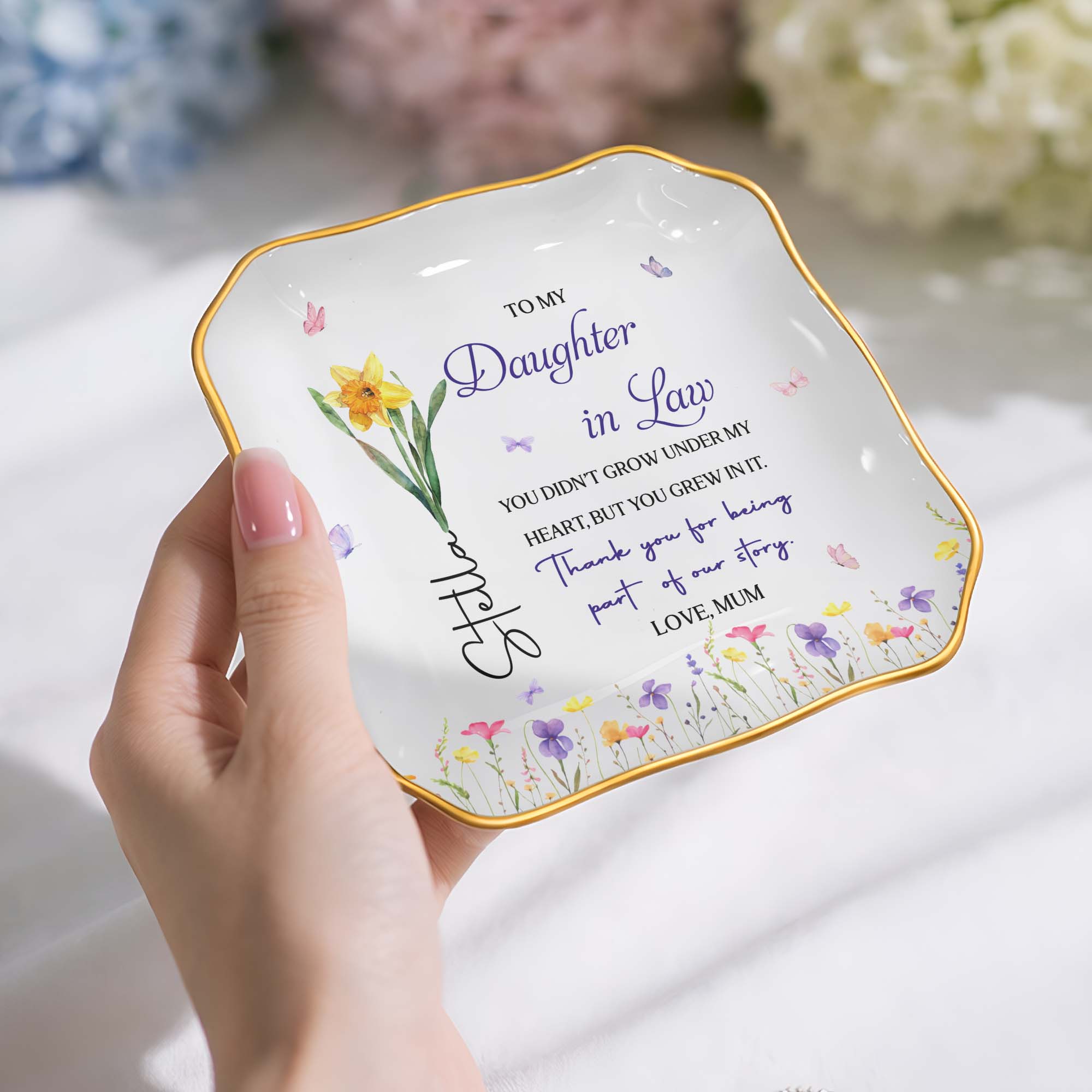 Personalized Lace Jewelry Dish Custom Name Gift for Daughter-In-Law