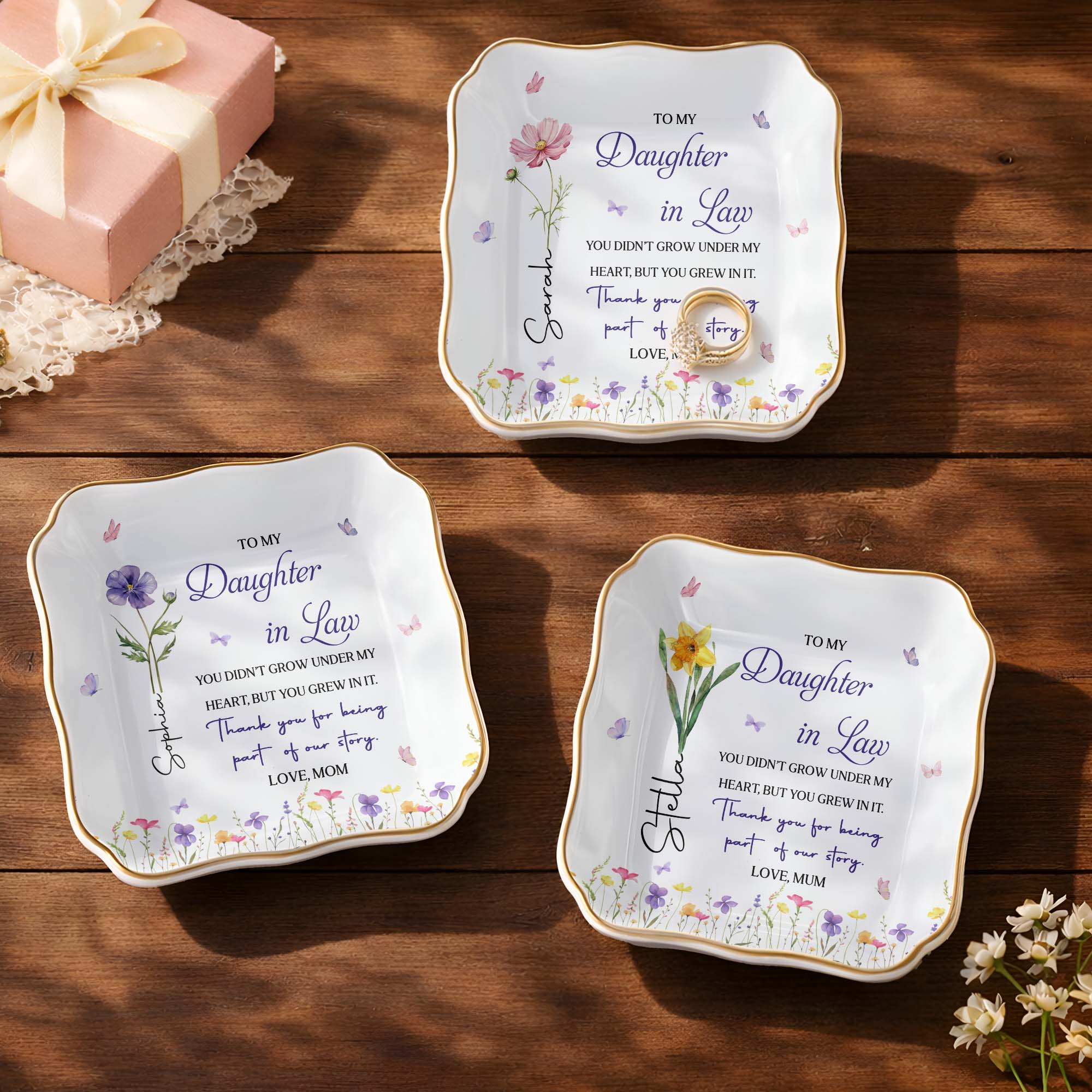 Personalized Lace Jewelry Dish Custom Name Gift for Daughter-In-Law