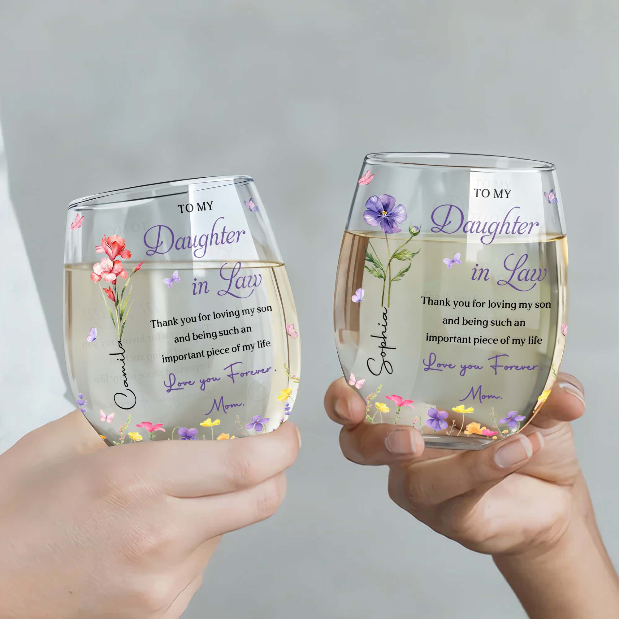 Personalized Stemless Wine Glass Custom Name Gift for Daughter-in-Law