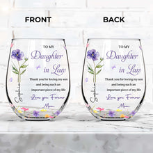 Load image into Gallery viewer, Personalized Stemless Wine Glass Custom Name Gift for Daughter-in-Law
