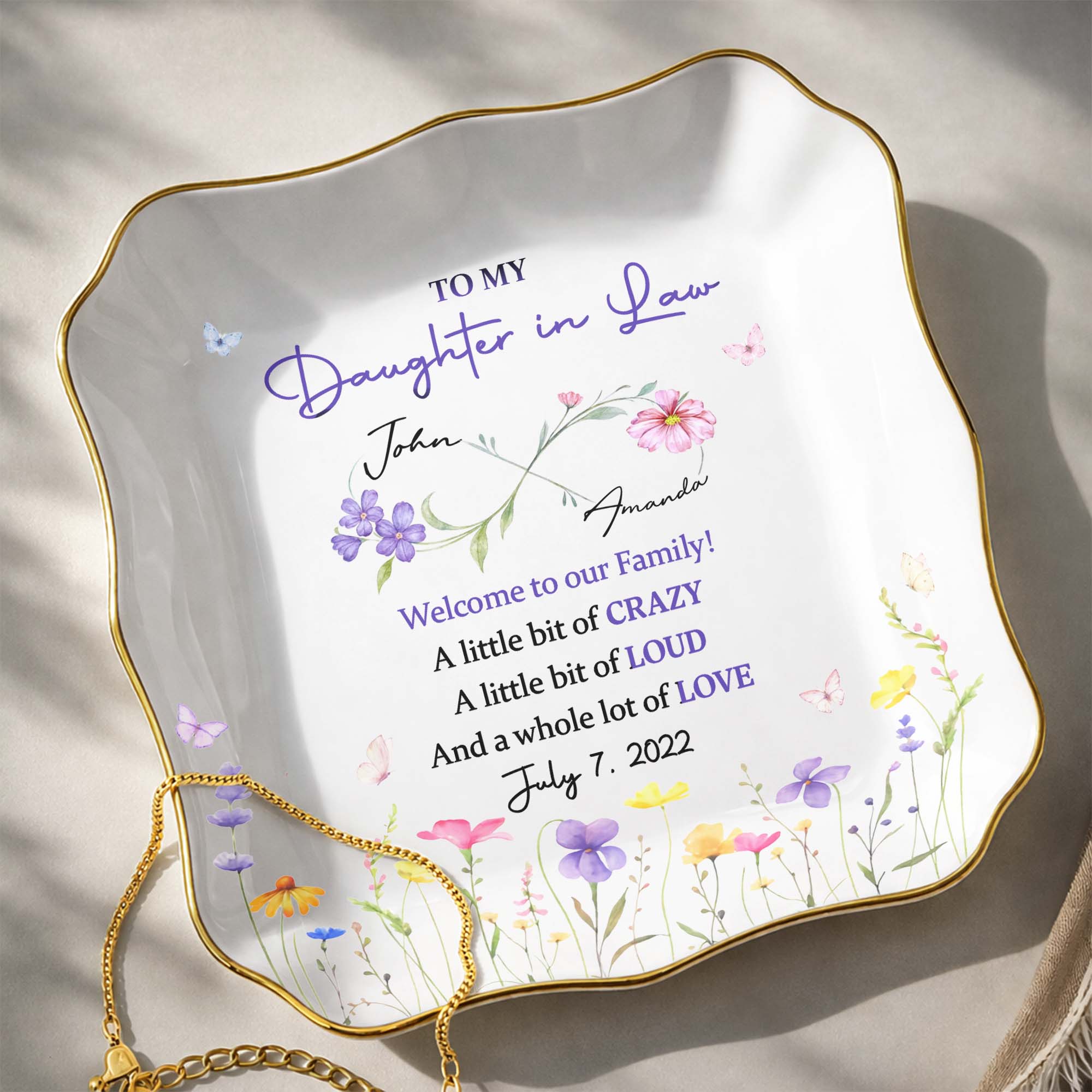 Personalized Lace Square Jewelry Dish Custom Name Gift for Daughter-in-Law