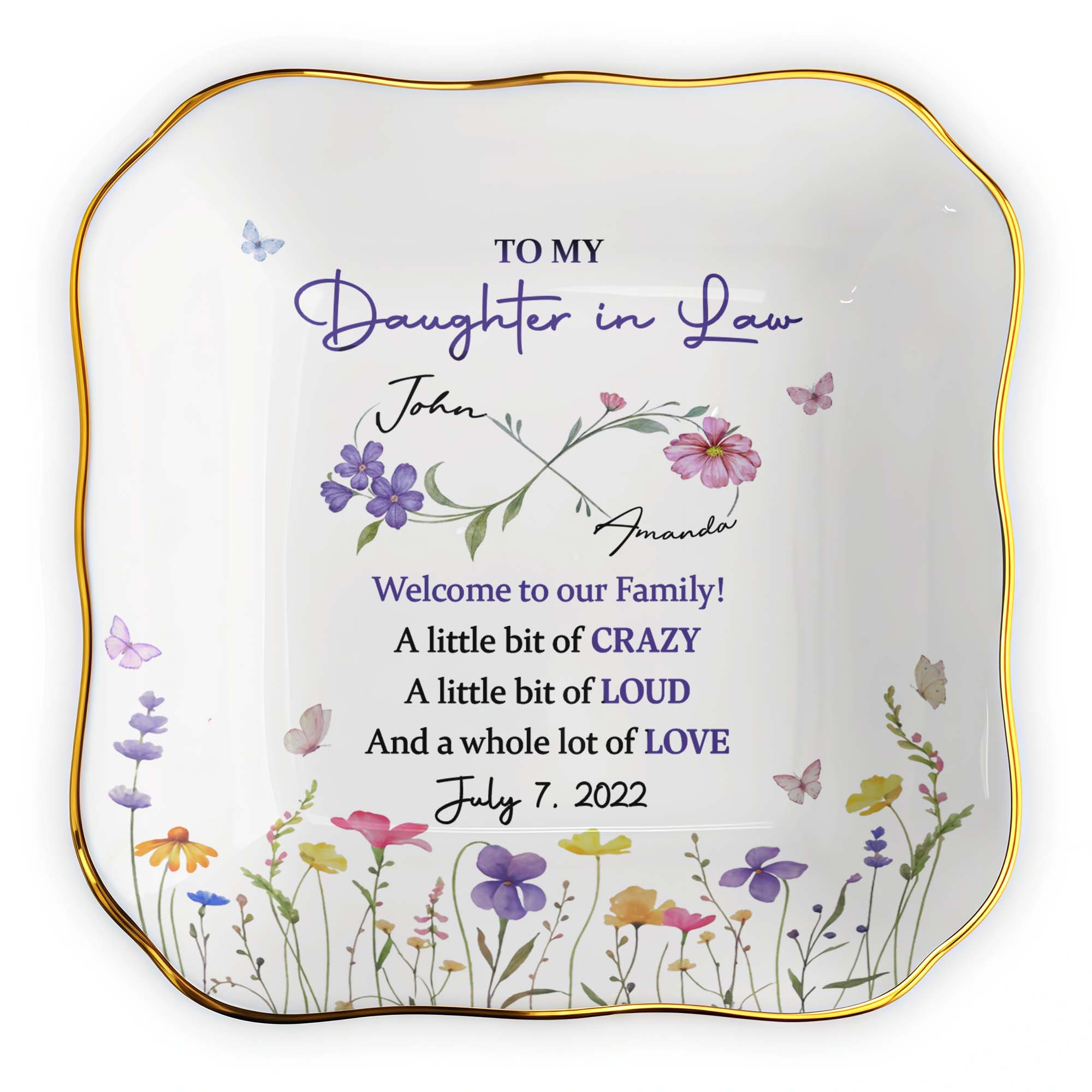 Personalized Lace Square Jewelry Dish Custom Name Gift for Daughter-in-Law