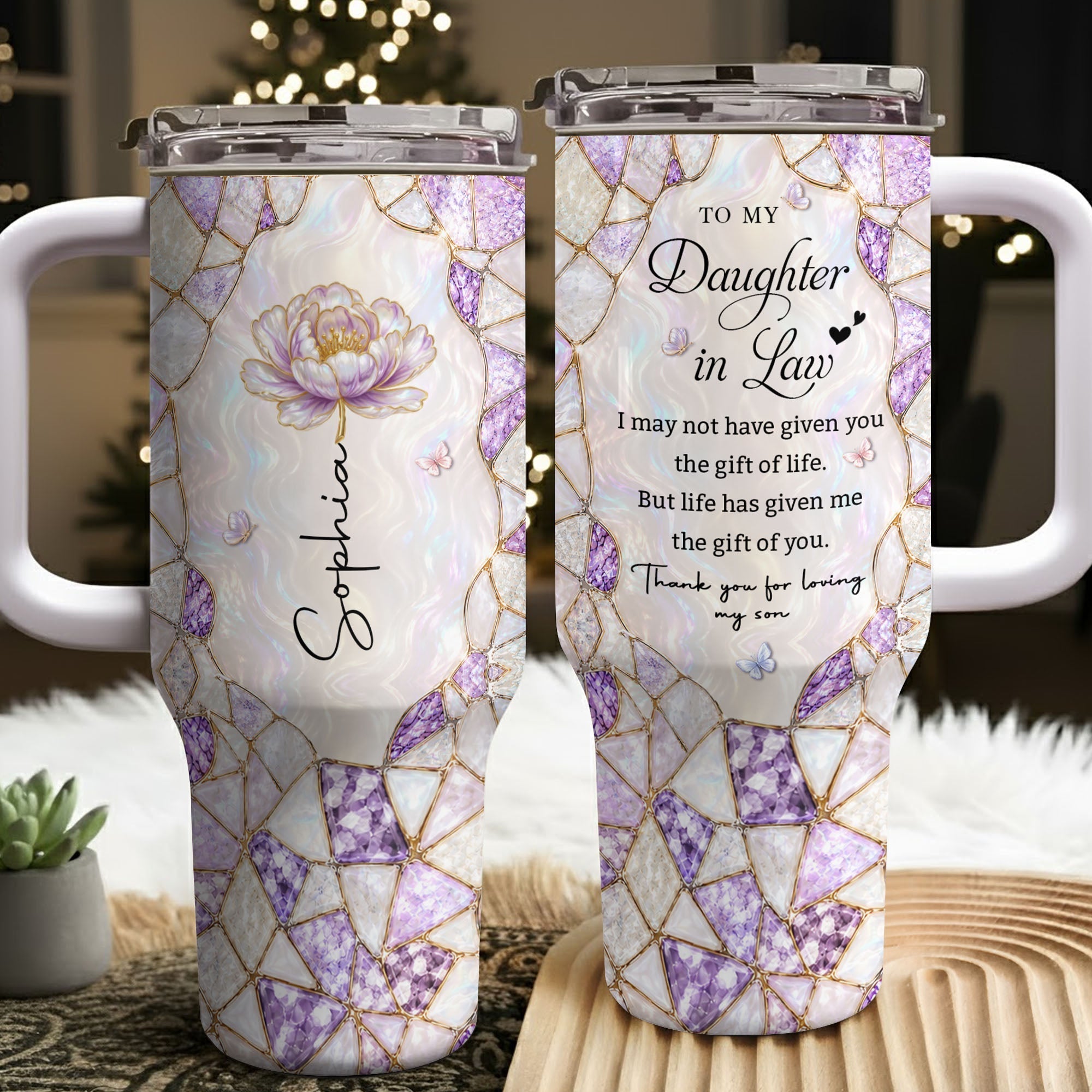 Personalized 40oz Tumbler with Birth Month Flower Gift for Daughter-in-Law