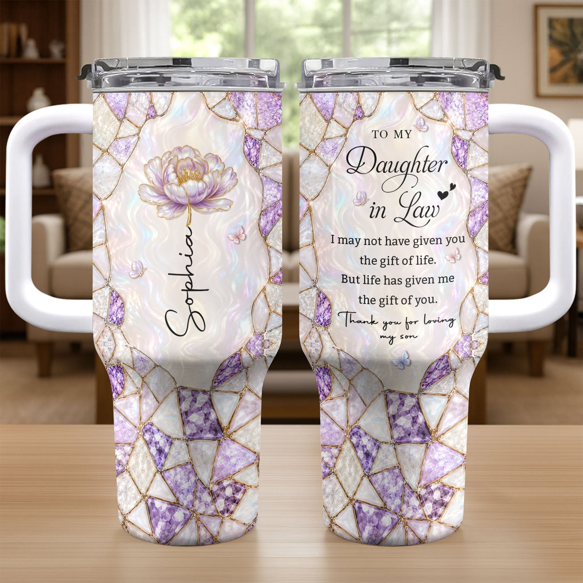 Personalized 40oz Tumbler with Birth Month Flower Gift for Daughter-in-Law