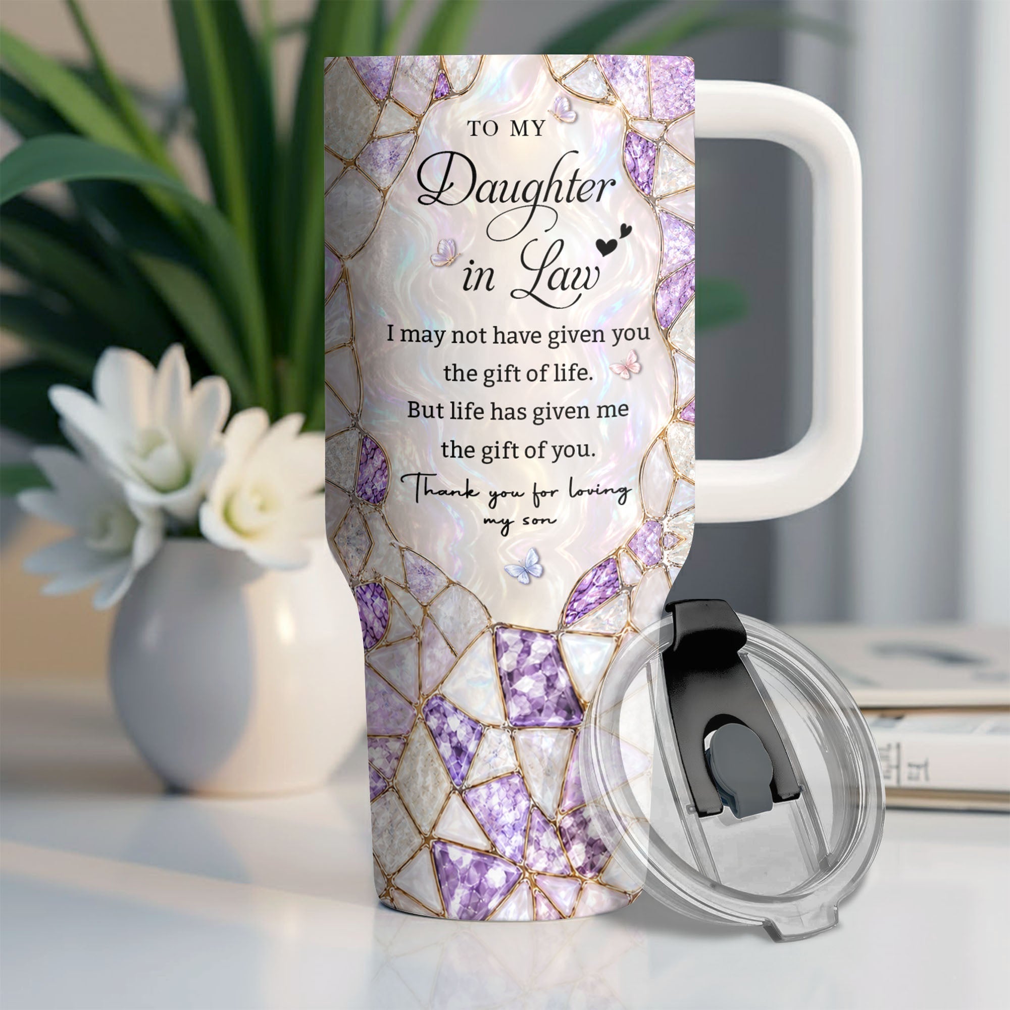 Personalized 40oz Tumbler with Birth Month Flower Gift for Daughter-in-Law
