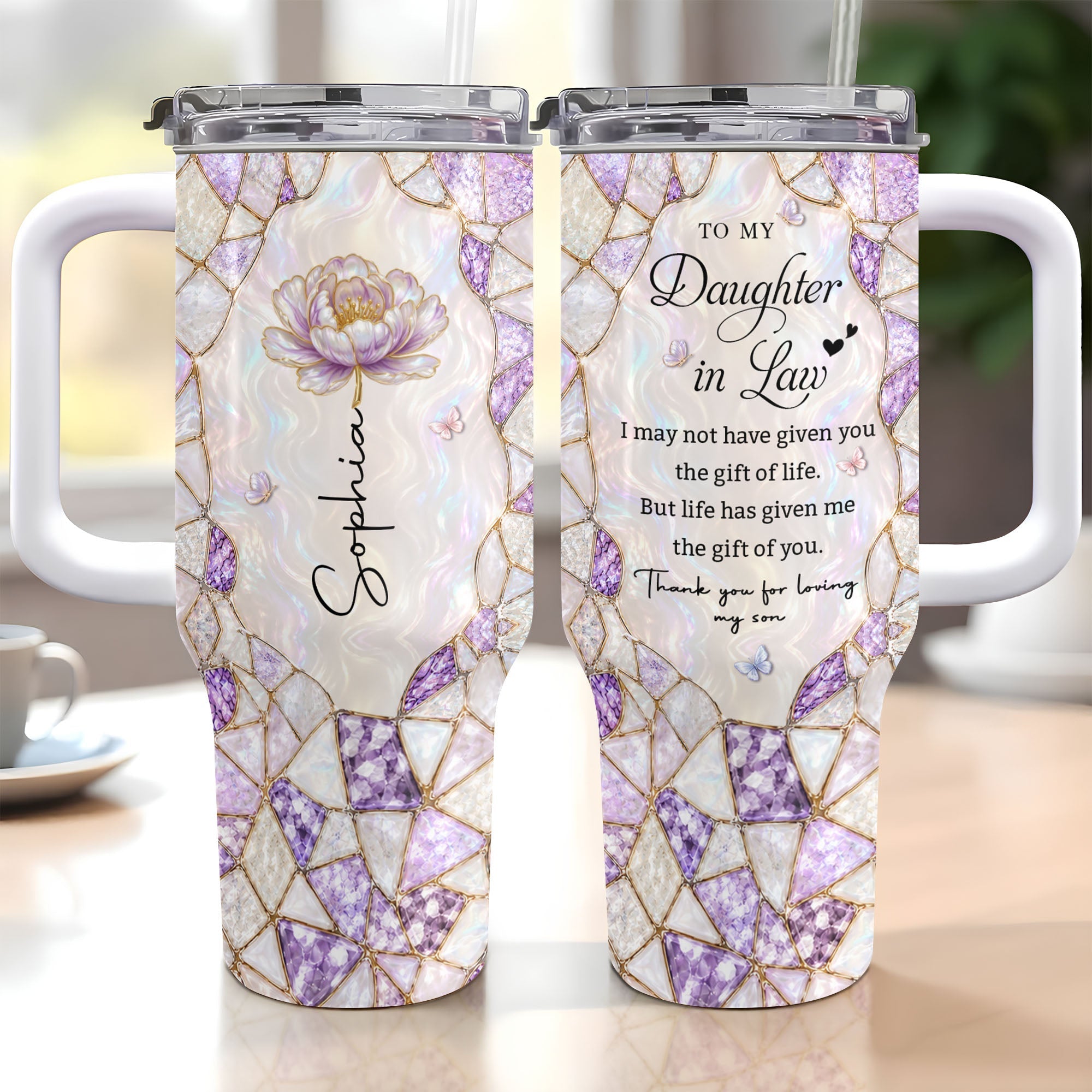 Personalized 40oz Tumbler with Birth Month Flower Gift for Daughter-in-Law
