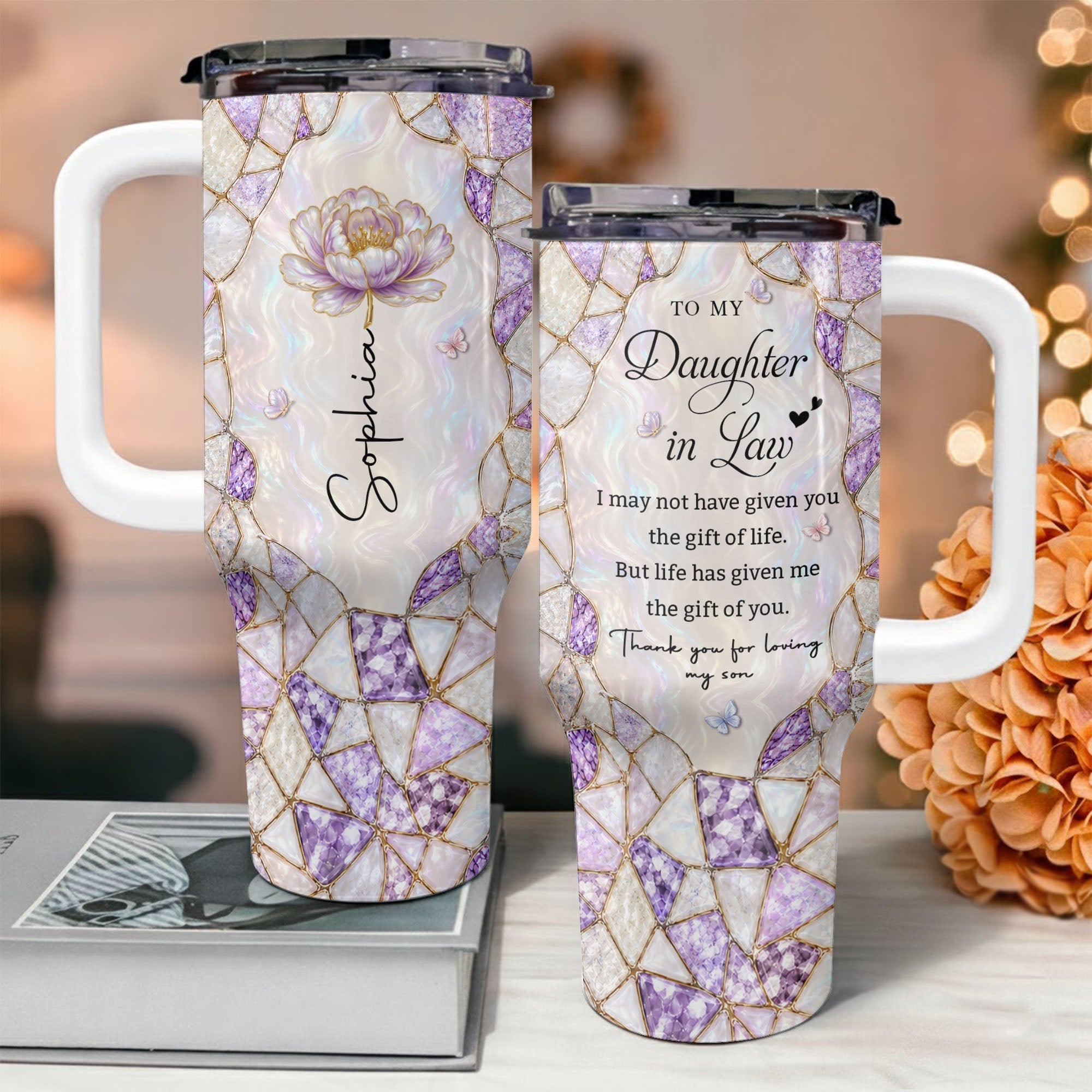 Personalized 40oz Tumbler with Birth Month Flower Gift for Daughter-in-Law