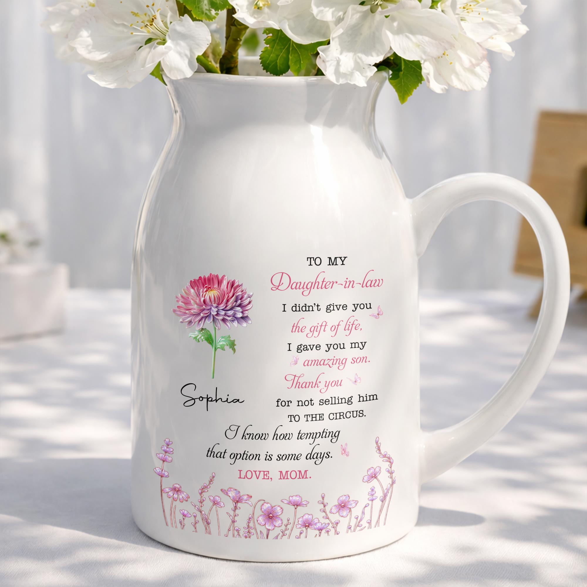 Personalized Ceramic Flower Vase Custom Gift for Daughter-in-Law