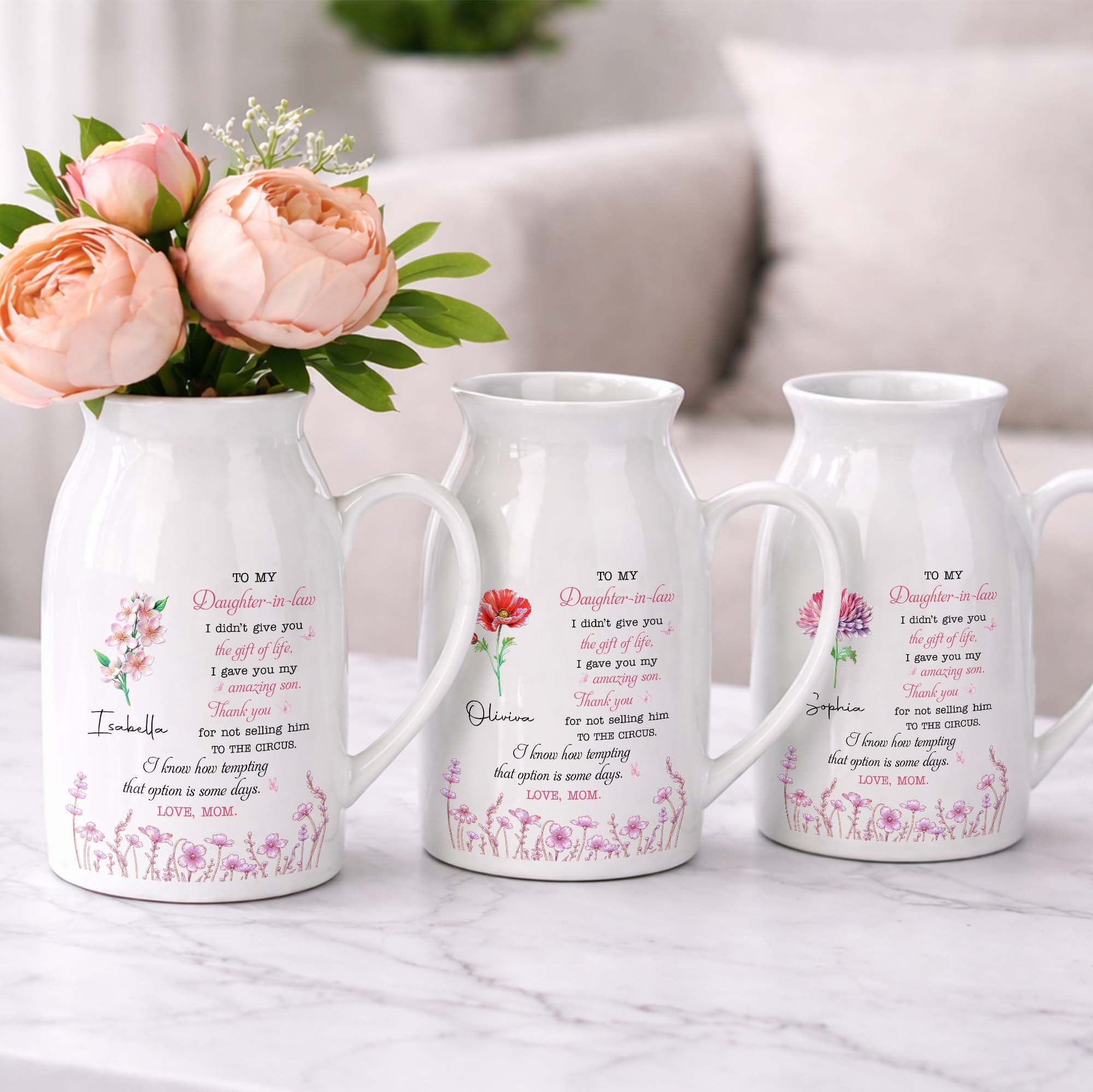 Personalized Ceramic Flower Vase Custom Gift for Daughter-in-Law
