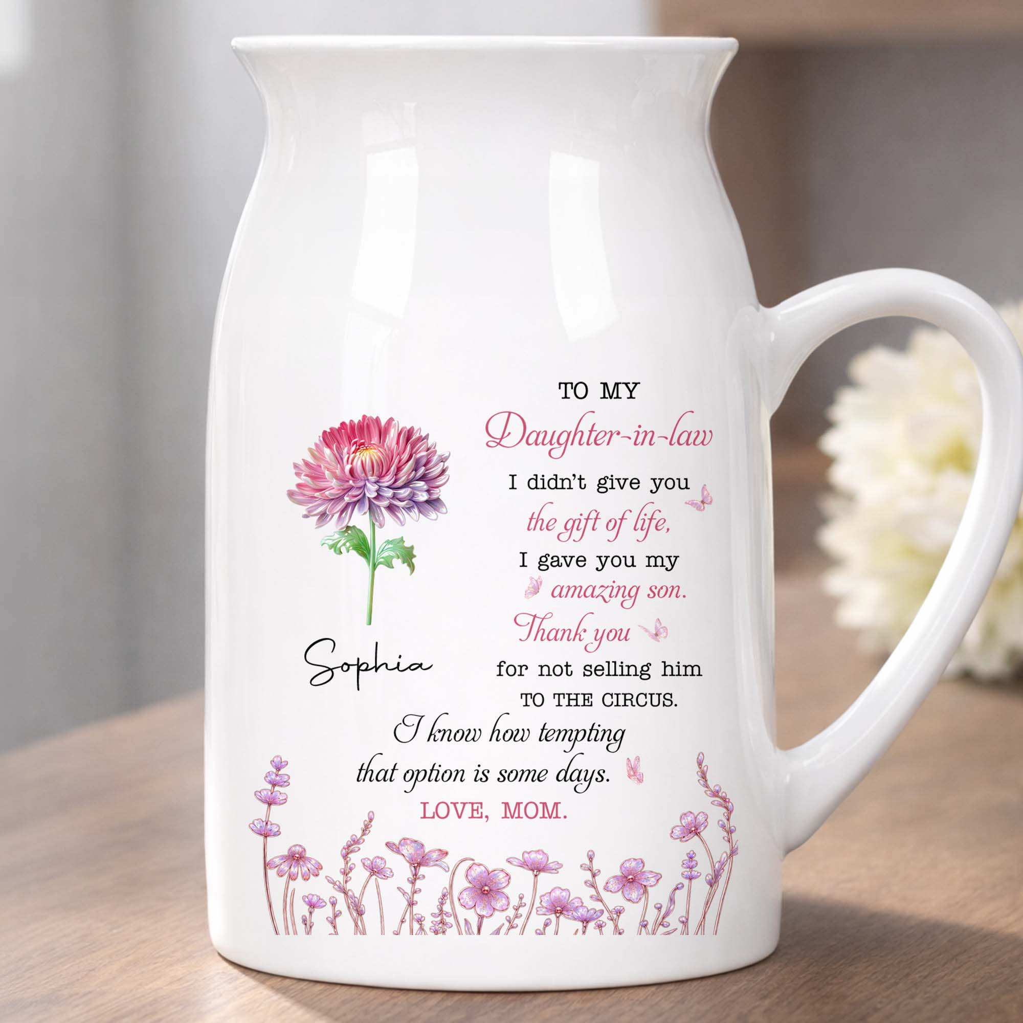 Personalized Ceramic Flower Vase Custom Gift for Daughter-in-Law