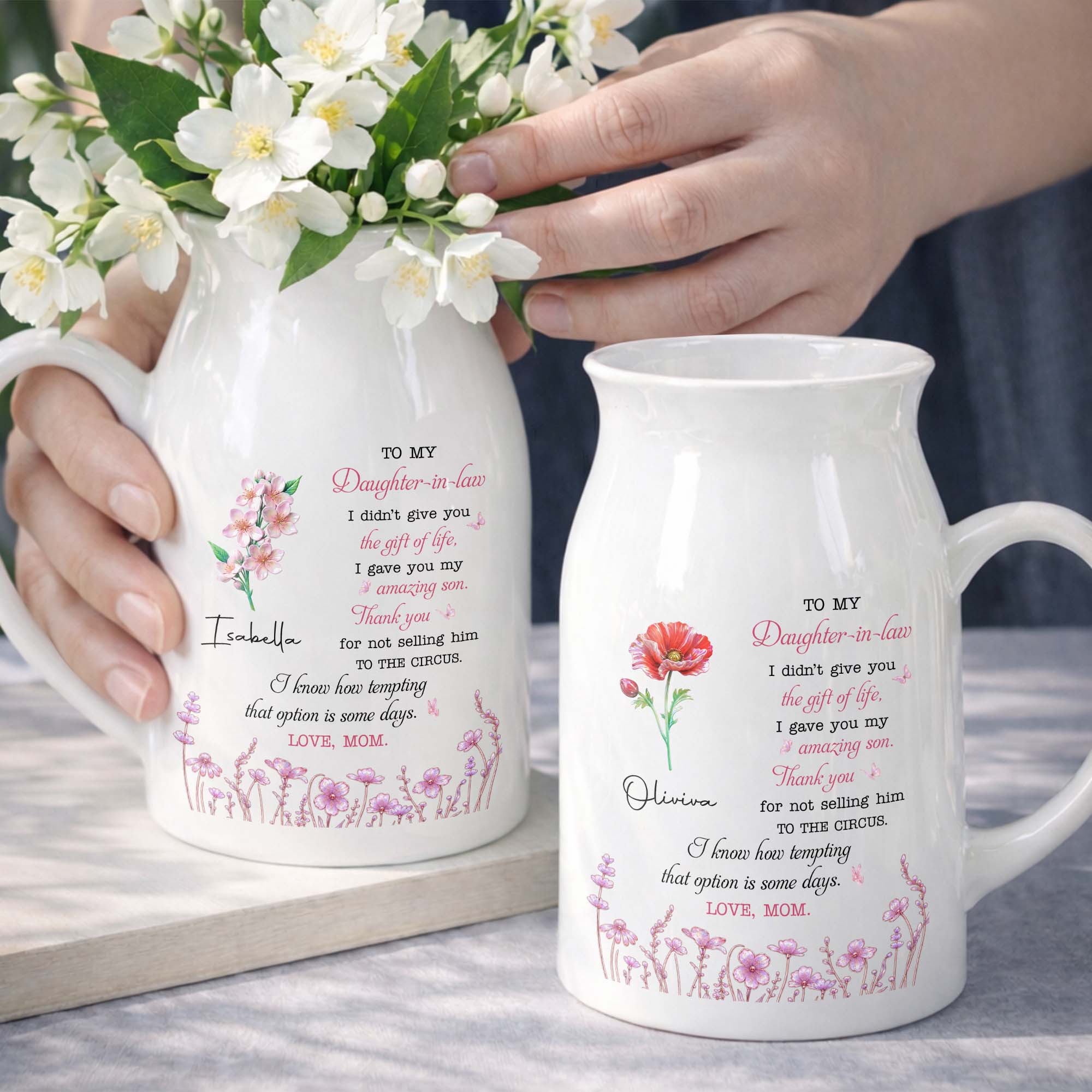 Personalized Ceramic Flower Vase Custom Gift for Daughter-in-Law