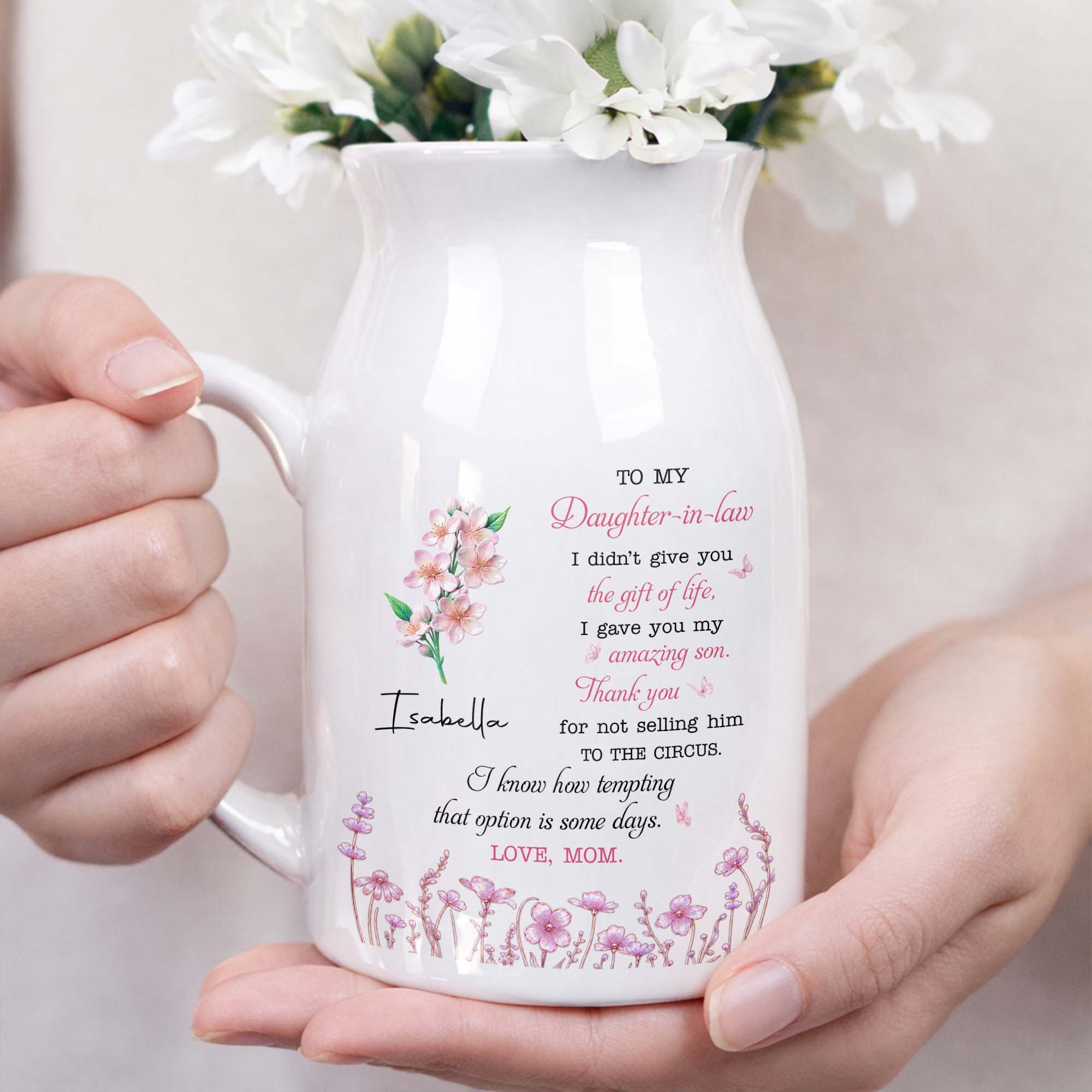 Personalized Ceramic Flower Vase Custom Gift for Daughter-in-Law