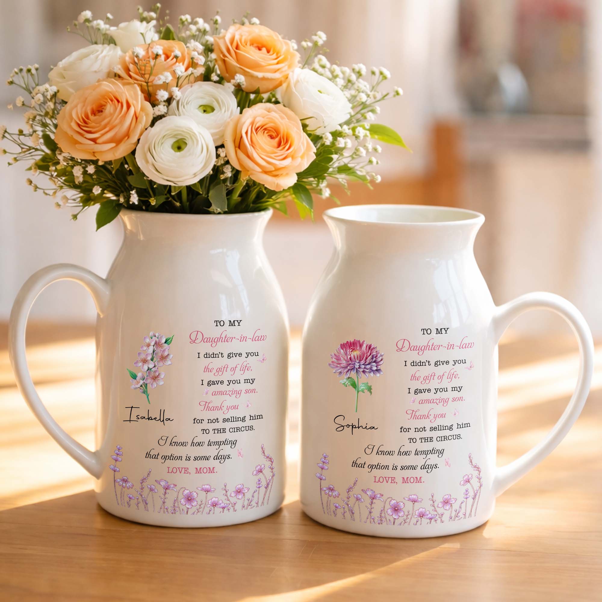 Personalized Ceramic Flower Vase Custom Gift for Daughter-in-Law