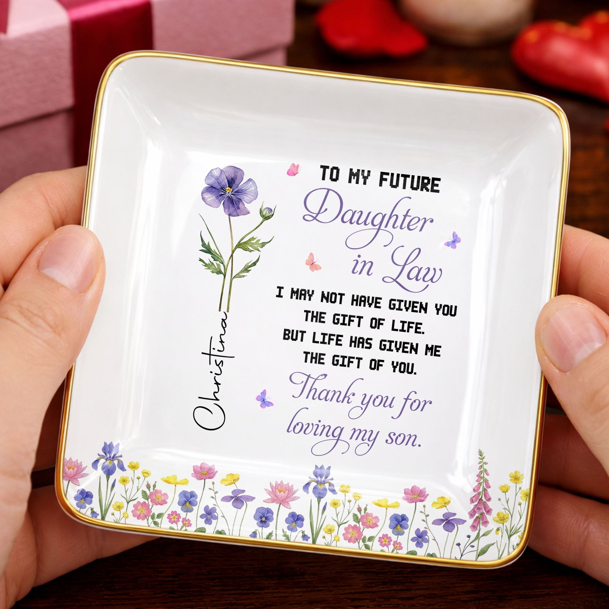 Personalized Ceramic Jewelry Dish Birth Month Flower Gift for Future Daughter-In-Law