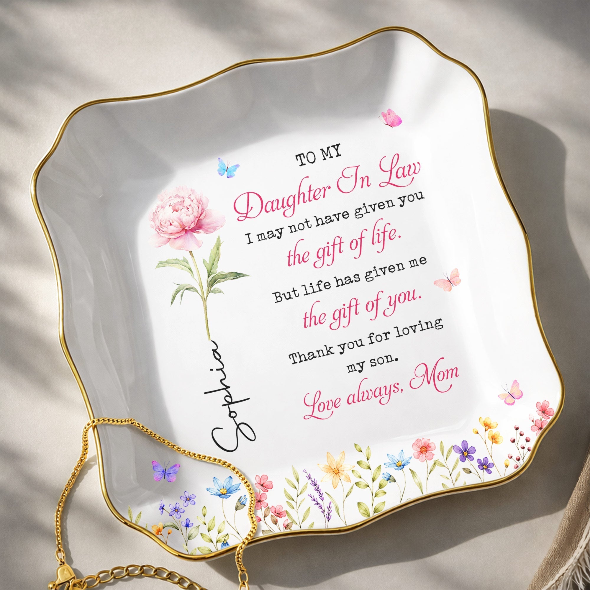 Personalized Lace Jewelry Dish Custom Name Gift for Daughter-in-Law