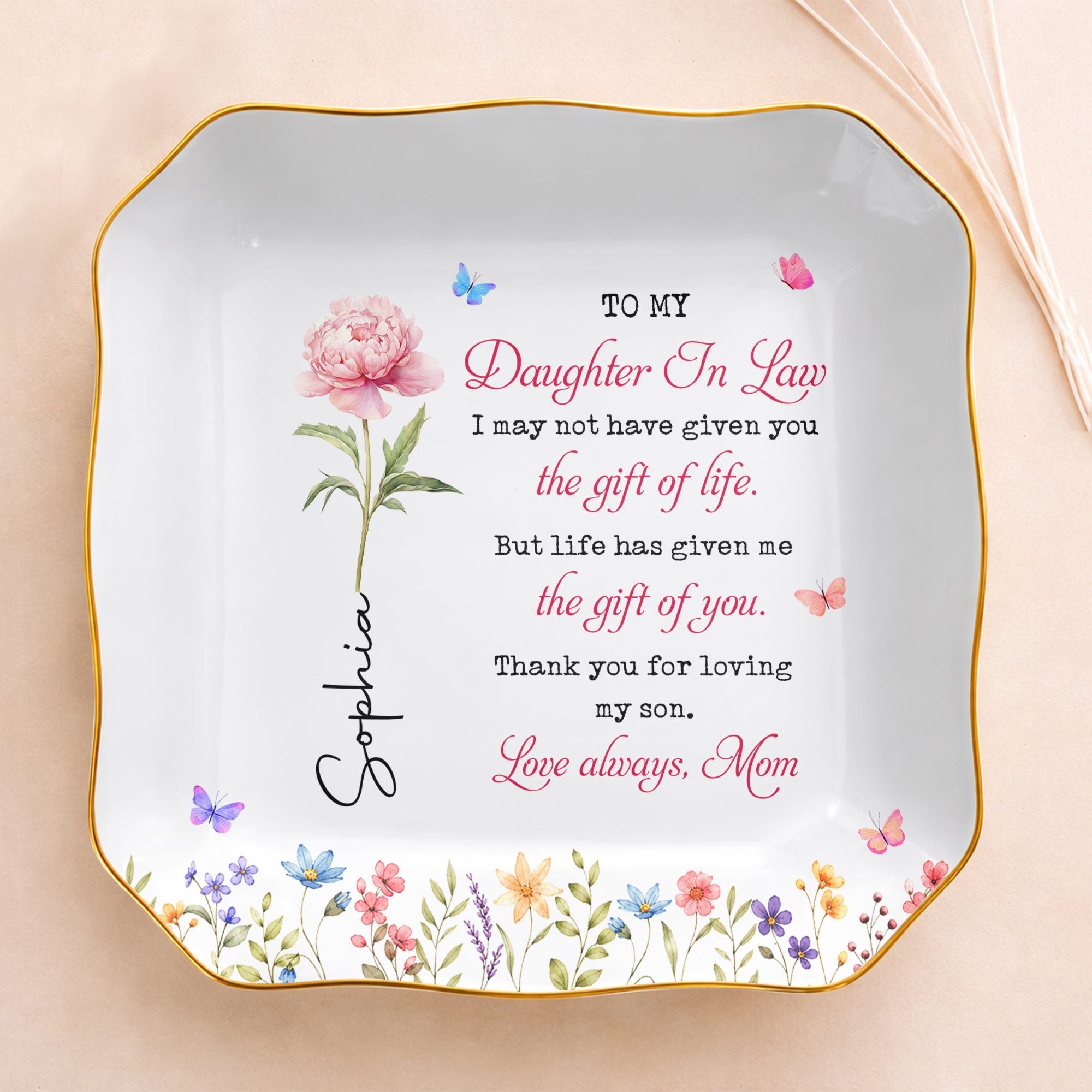 Personalized Lace Jewelry Dish Custom Name Gift for Daughter-in-Law