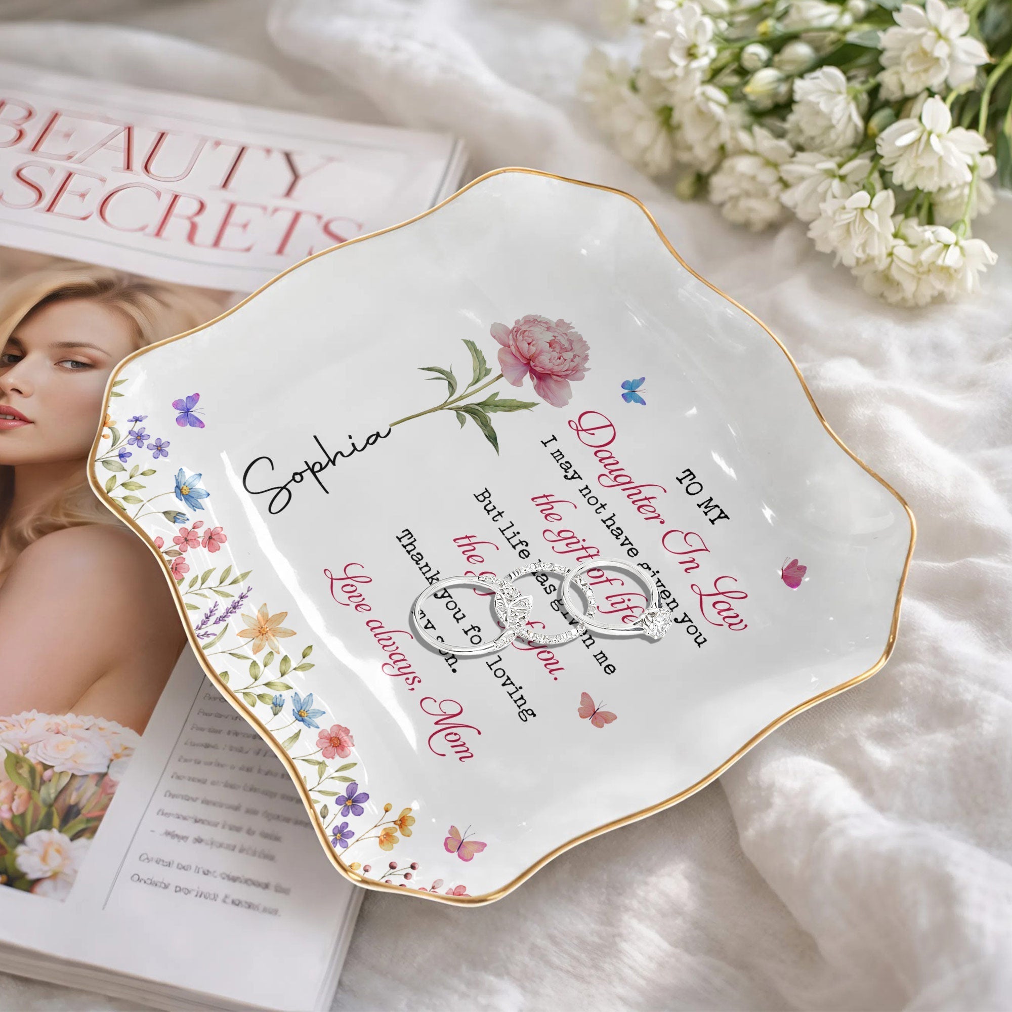 Personalized Lace Jewelry Dish Custom Name Gift for Daughter-in-Law