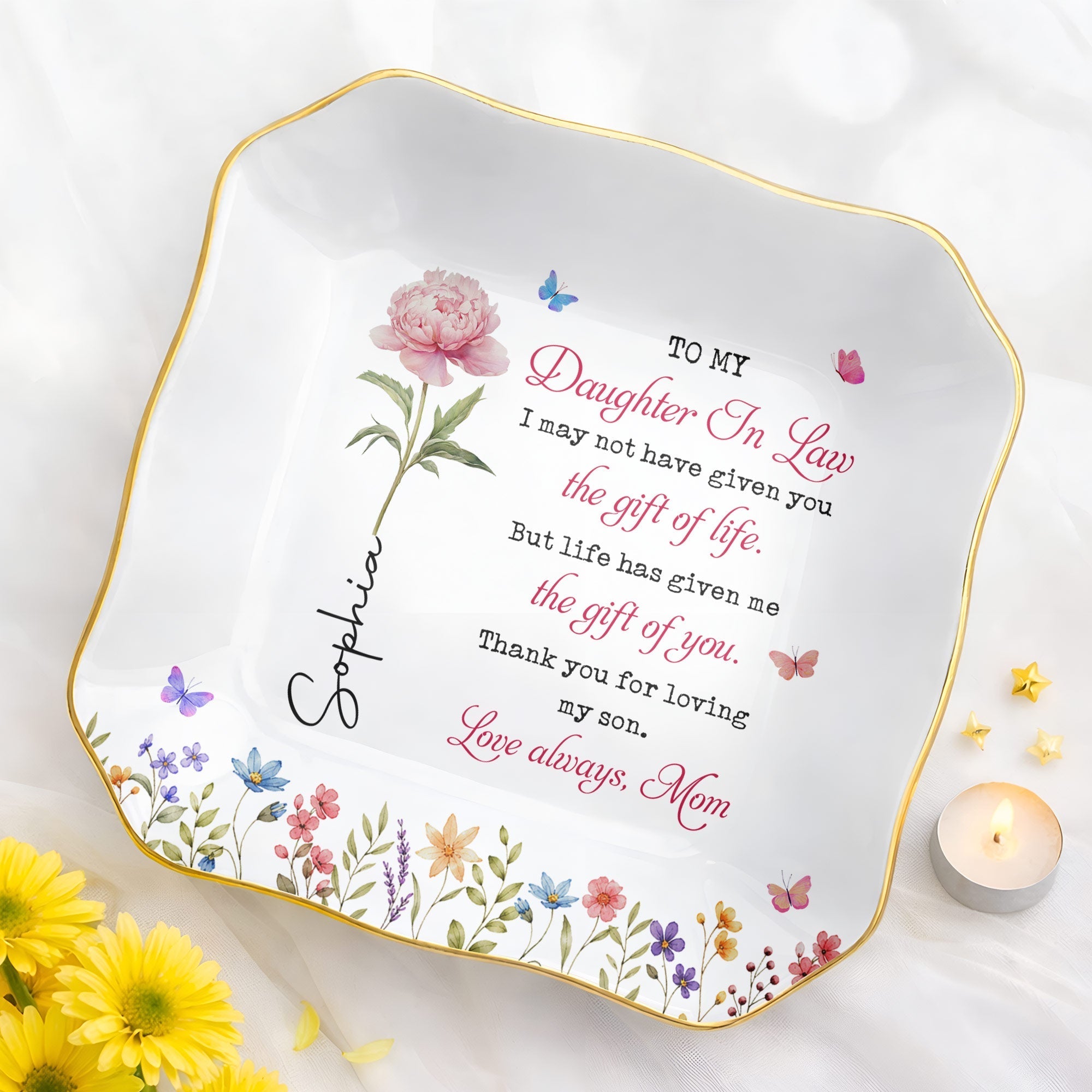 Personalized Lace Jewelry Dish Custom Name Gift for Daughter-in-Law