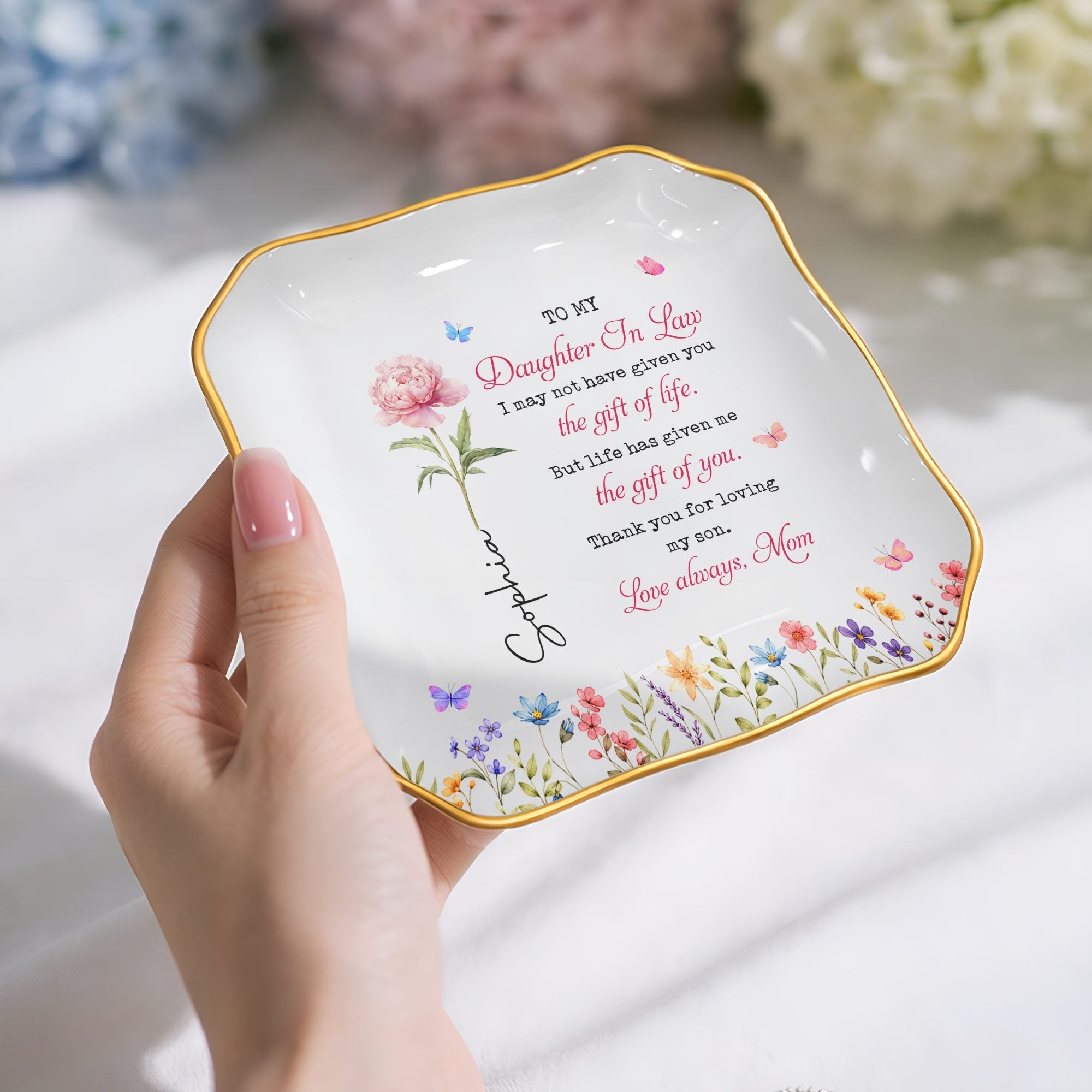 Personalized Lace Jewelry Dish Custom Name Gift for Daughter-in-Law
