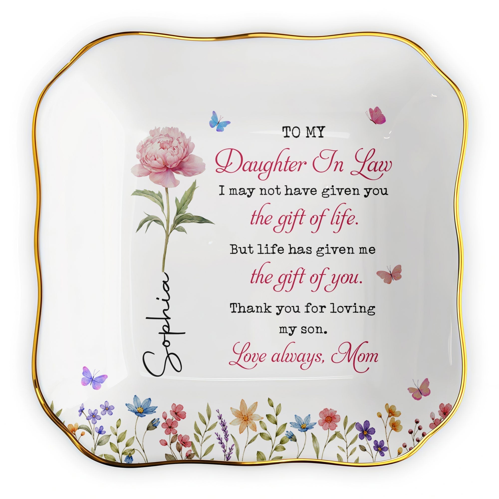 Personalized Lace Jewelry Dish Custom Name Gift for Daughter-in-Law