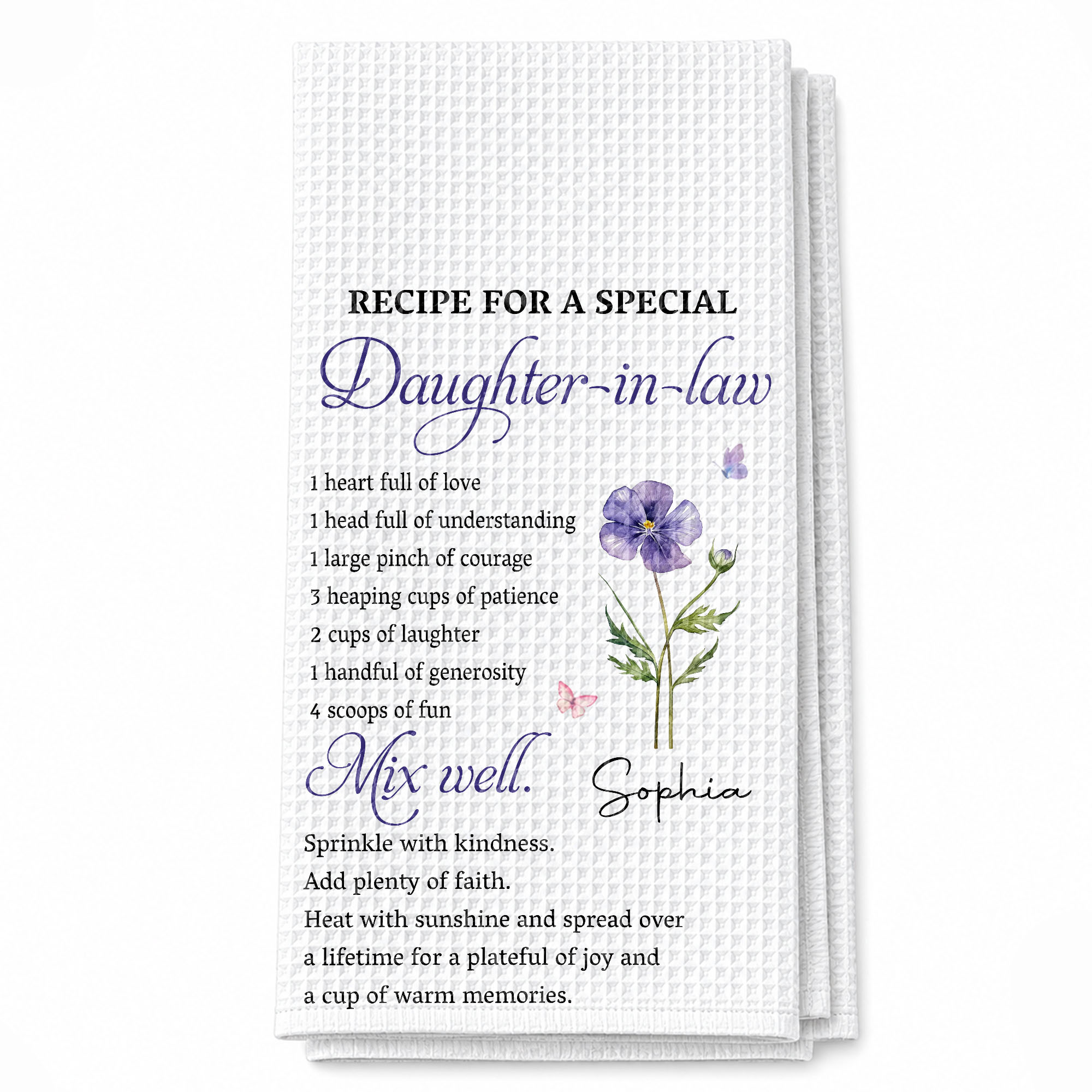 Personalized Kitchen Towel Custom Birth Month Flower Gift for Daughter-in-Law