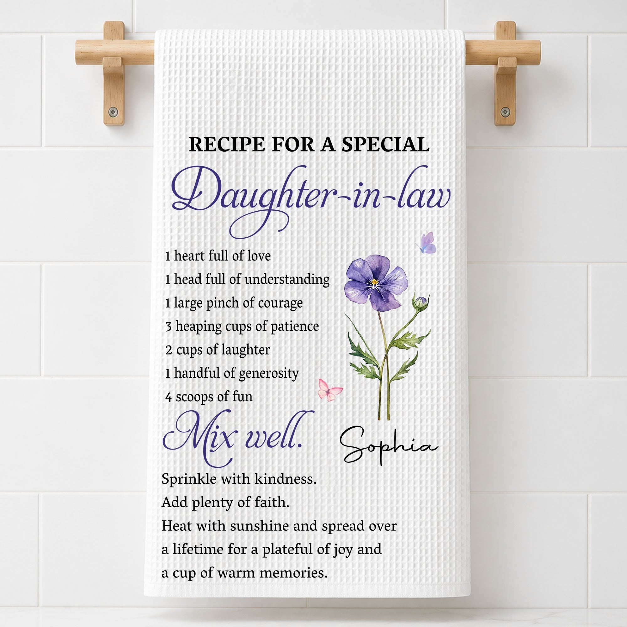 Personalized Kitchen Towel Custom Birth Month Flower Gift for Daughter-in-Law